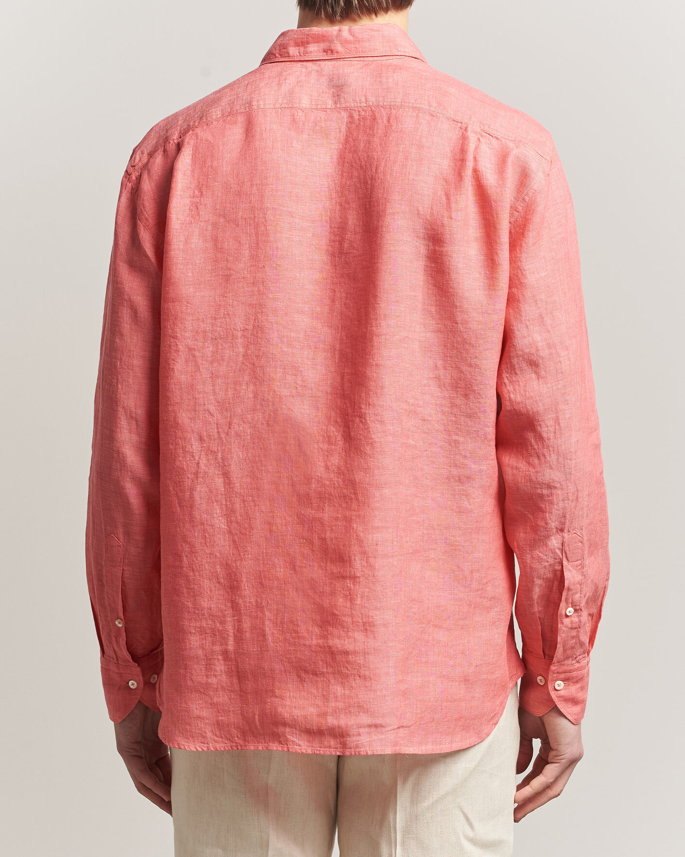 Hombres | Camisas | Stenströms | Regular Fit Cut Away Linen Shirt Raspberry