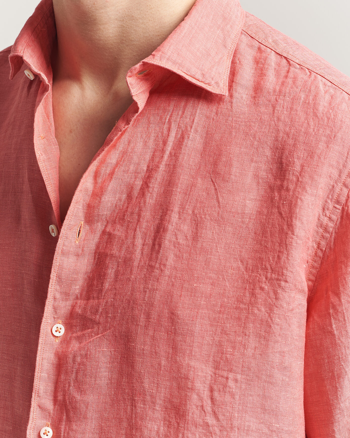Hombres | Camisas | Stenströms | Regular Fit Cut Away Linen Shirt Raspberry