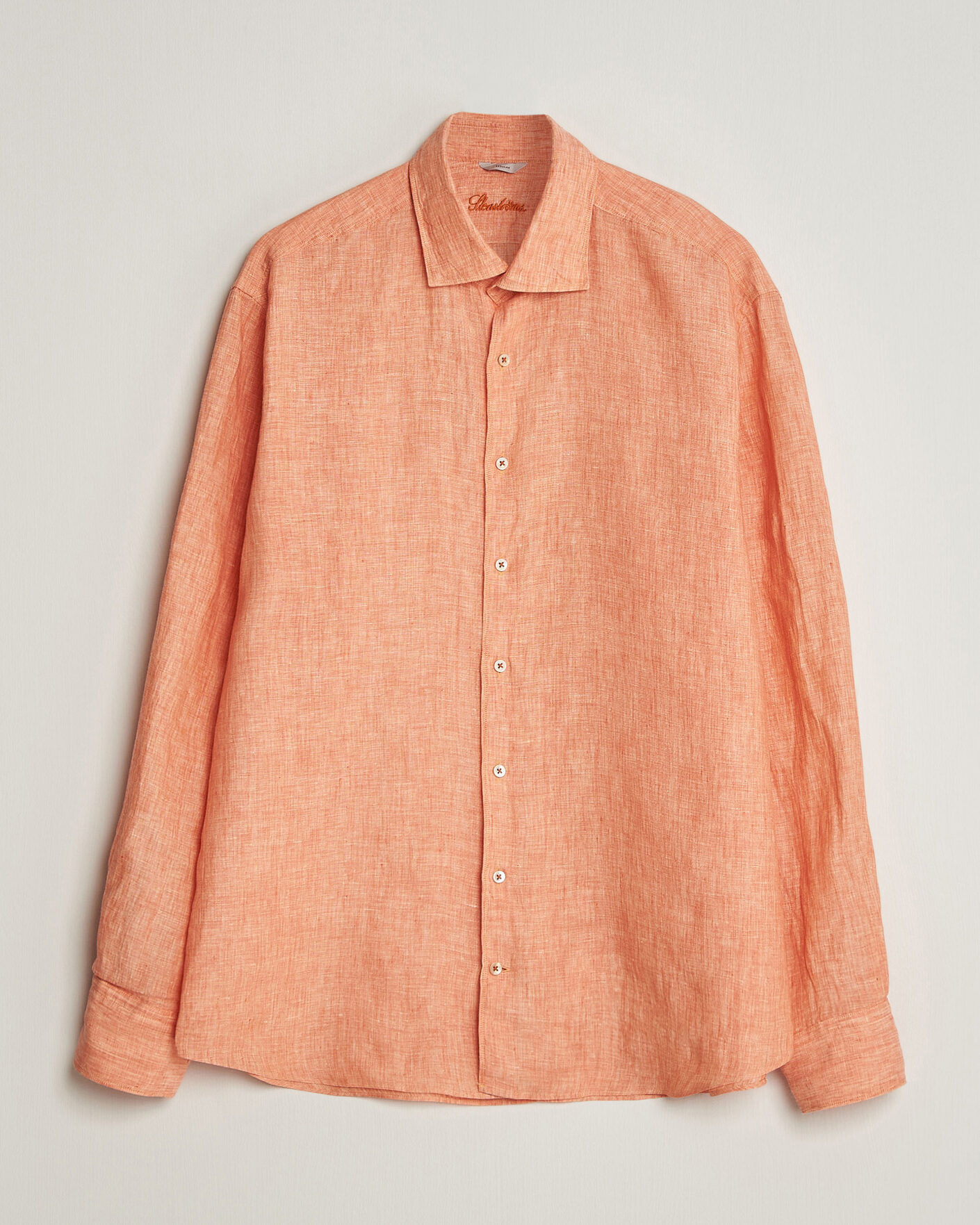 Hombres | Camisas | Stenströms | Regular Fit Cut Away Linen Shirt Orange