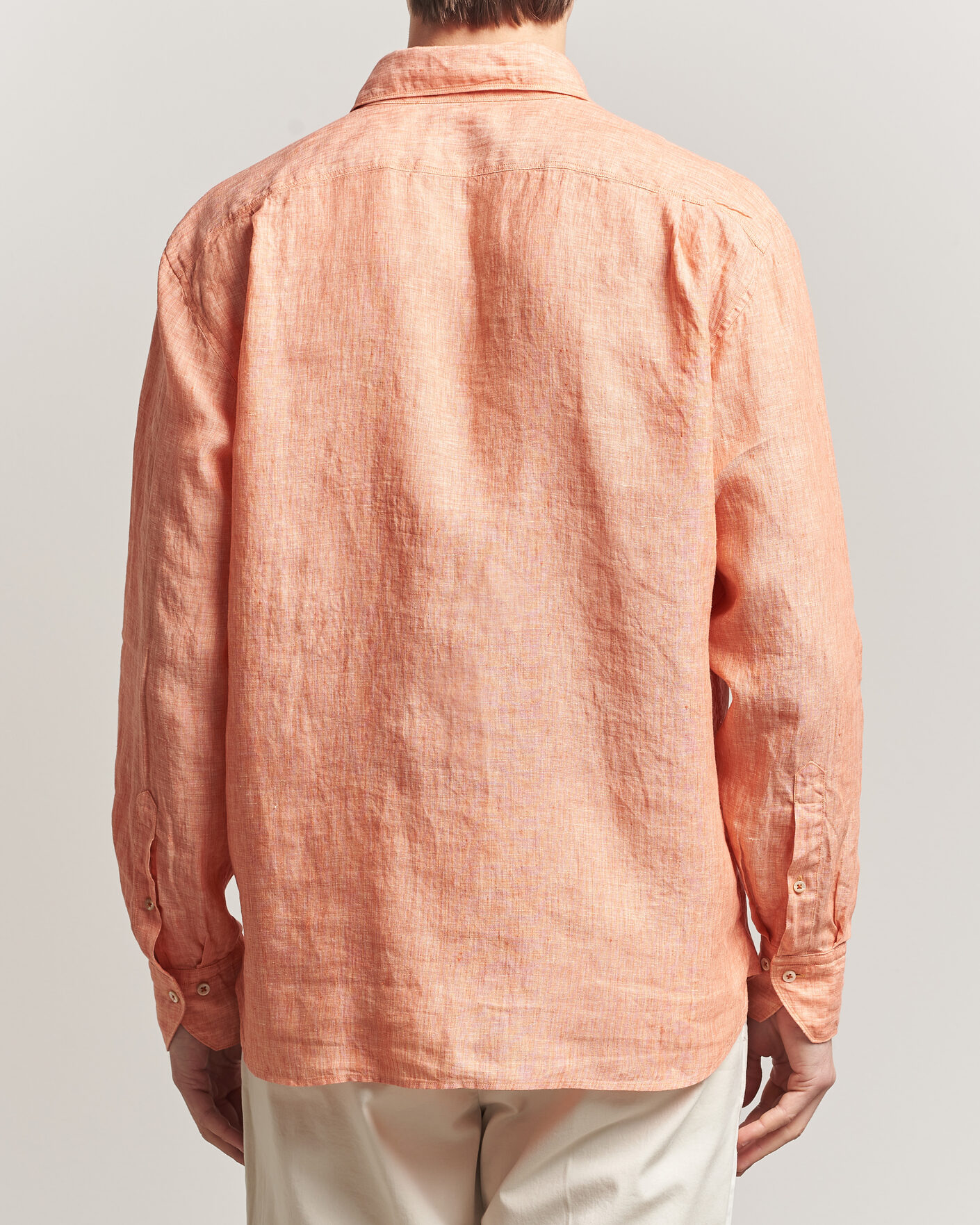 Hombres | Camisas | Stenströms | Regular Fit Cut Away Linen Shirt Orange