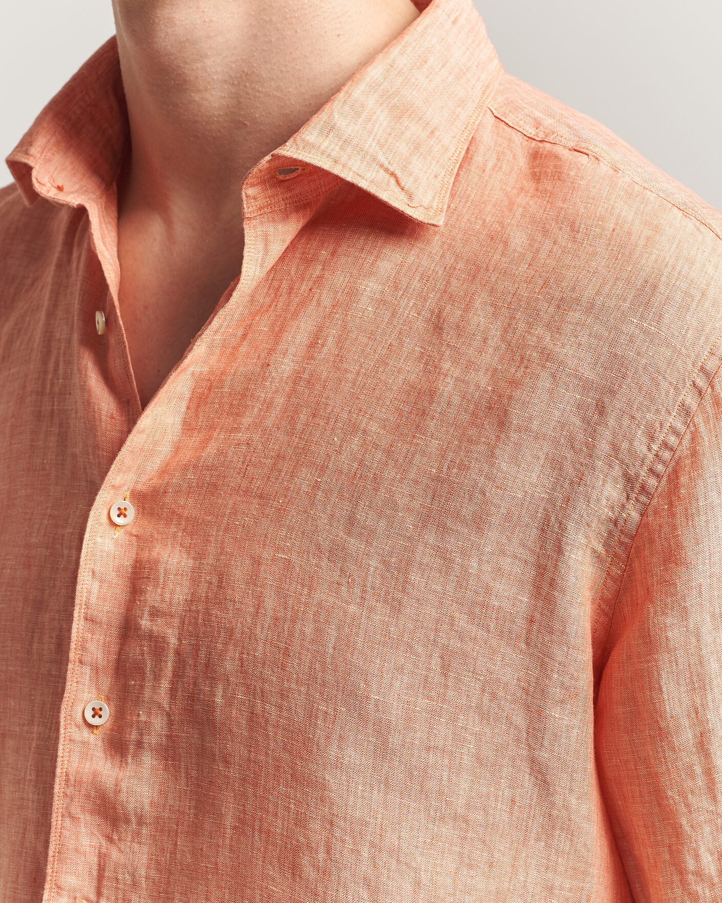 Hombres | Camisas | Stenströms | Regular Fit Cut Away Linen Shirt Orange