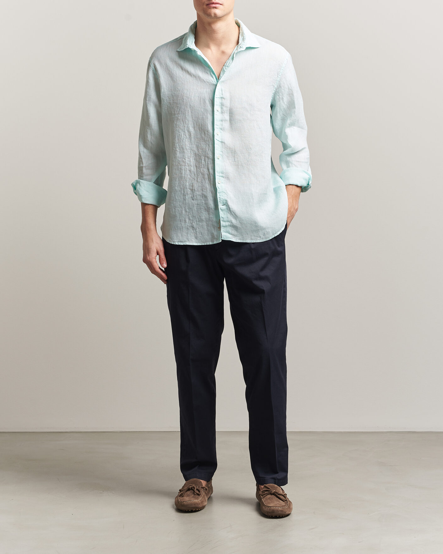 Hombres | Camisas | Stenströms | Regular Fit Cut Away Linen Shirt Mint