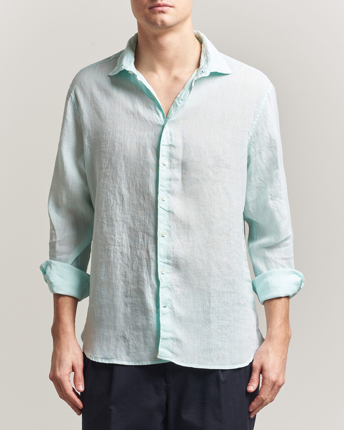 Hombres | Camisas | Stenströms | Regular Fit Cut Away Linen Shirt Mint