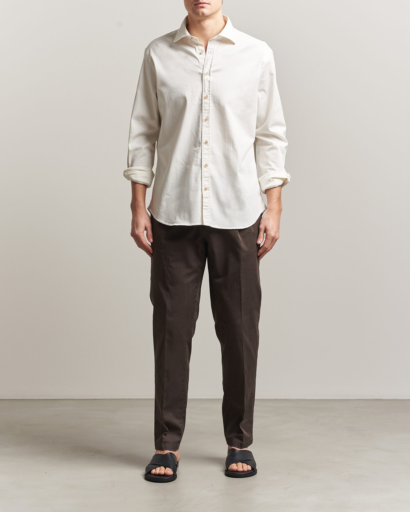 Hombres | Camisas | Stenströms | Regular Fit Garment Washed Denim Shirt White