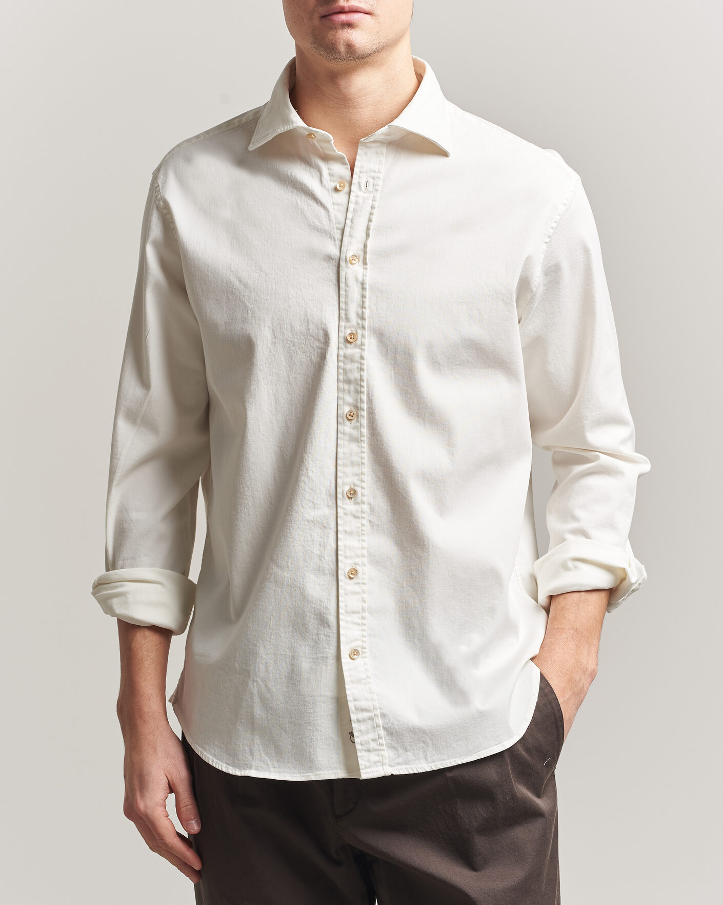 Hombres | Camisas | Stenströms | Regular Fit Garment Washed Denim Shirt White