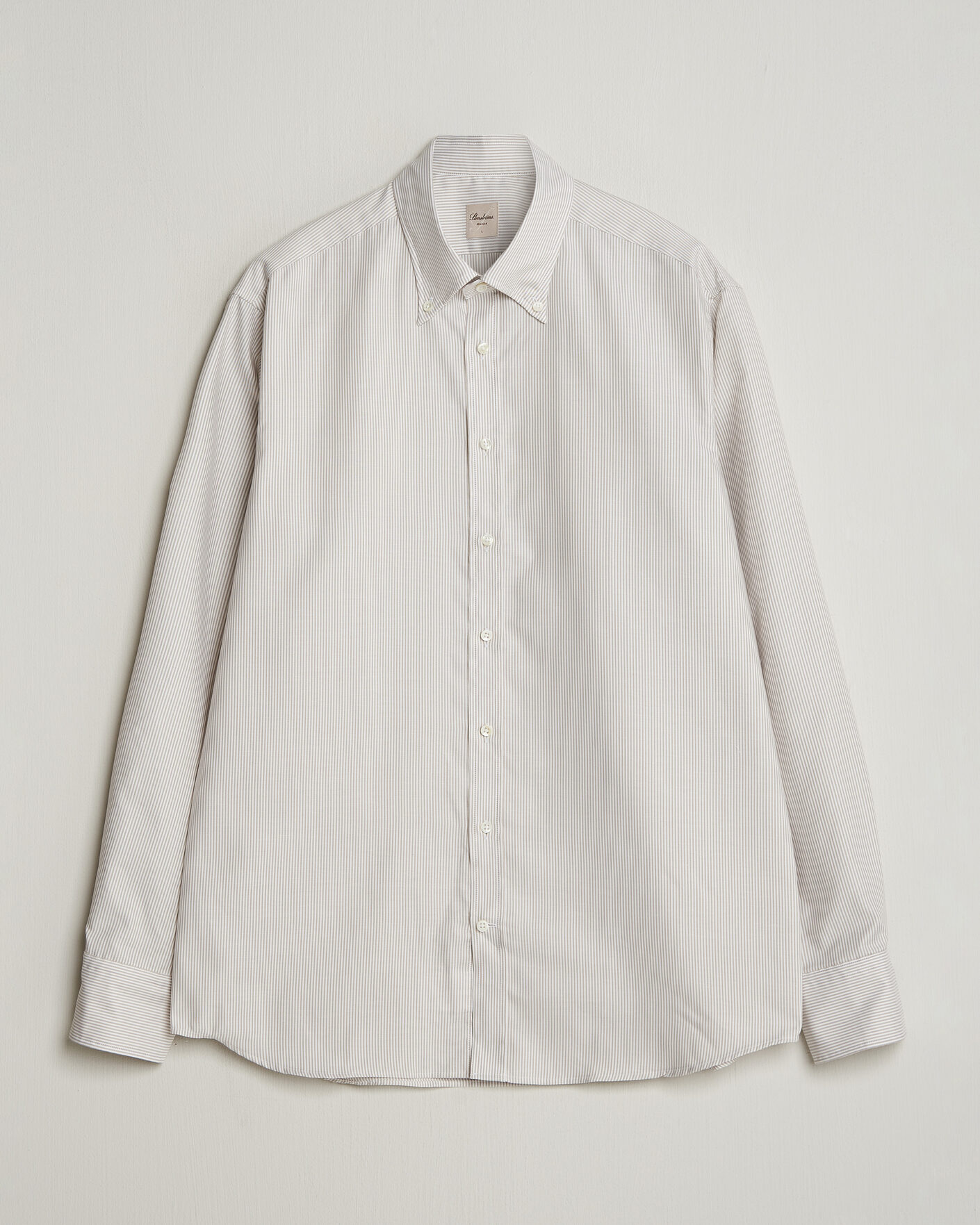 Hombres | Camisas | Stenströms | Regular Fit Thin Striped Oxford Shirt Beige
