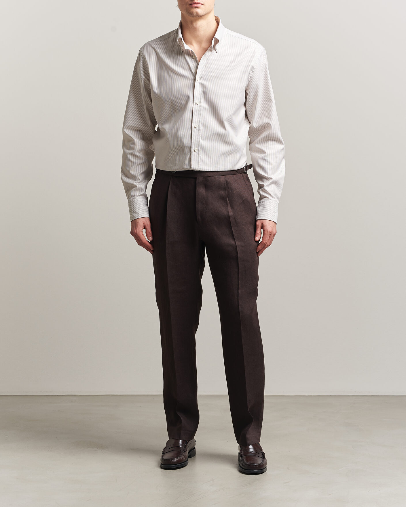 Hombres | Camisas | Stenströms | Regular Fit Thin Striped Oxford Shirt Beige