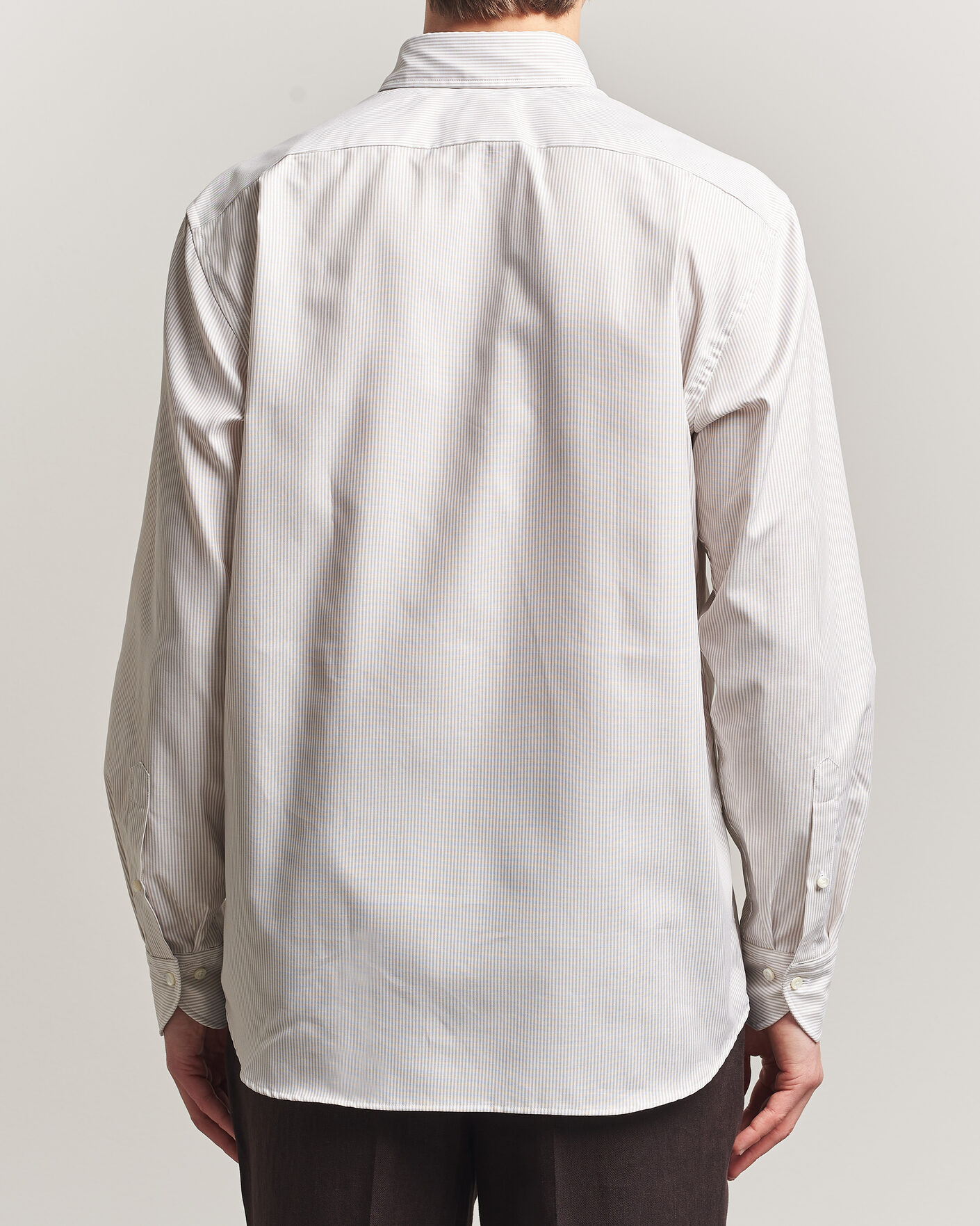 Hombres | Camisas | Stenströms | Regular Fit Thin Striped Oxford Shirt Beige