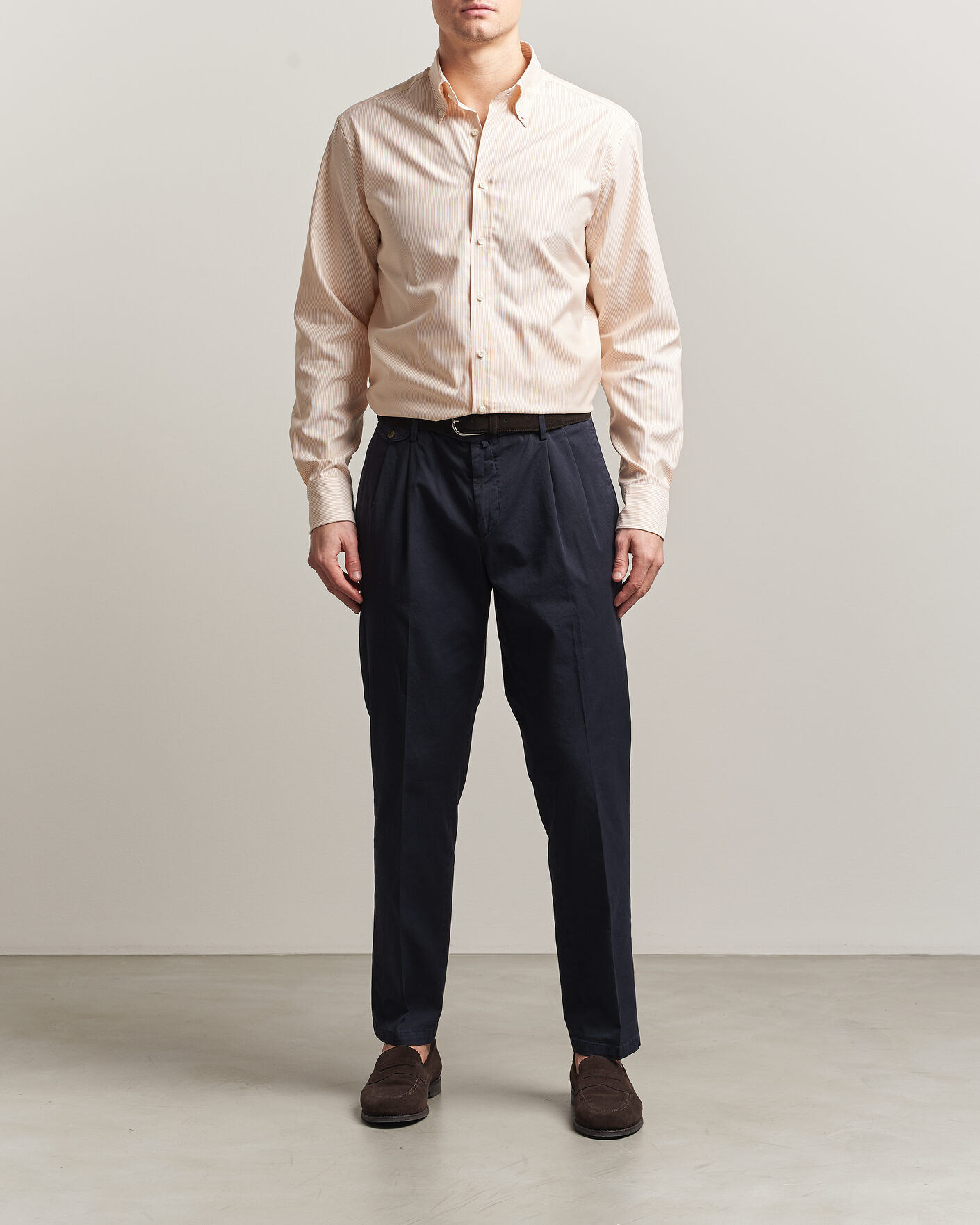 Hombres | Camisas | Stenströms | Regular Fit Thin Striped Oxford Shirt Orange