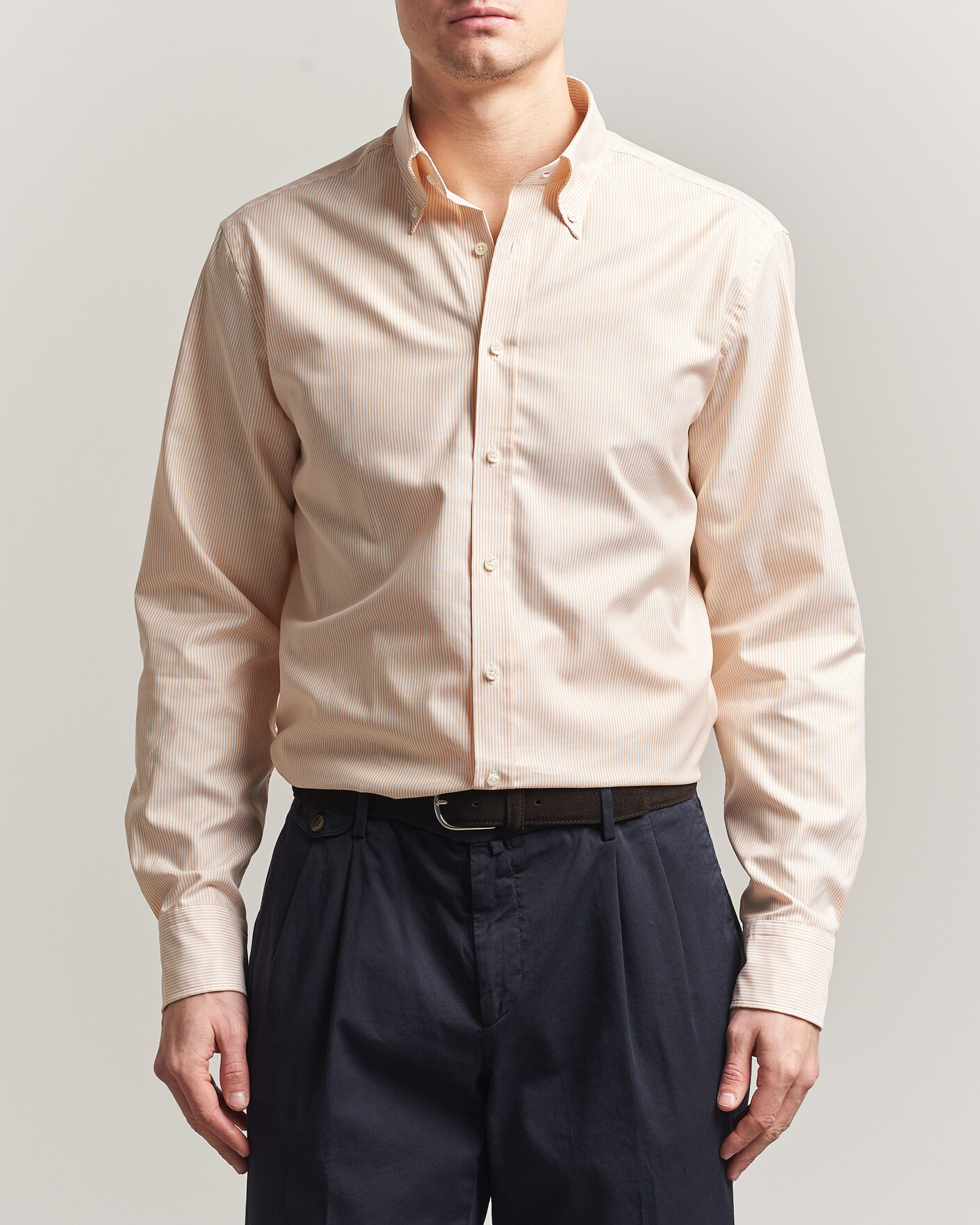 Hombres | Camisas | Stenströms | Regular Fit Thin Striped Oxford Shirt Orange