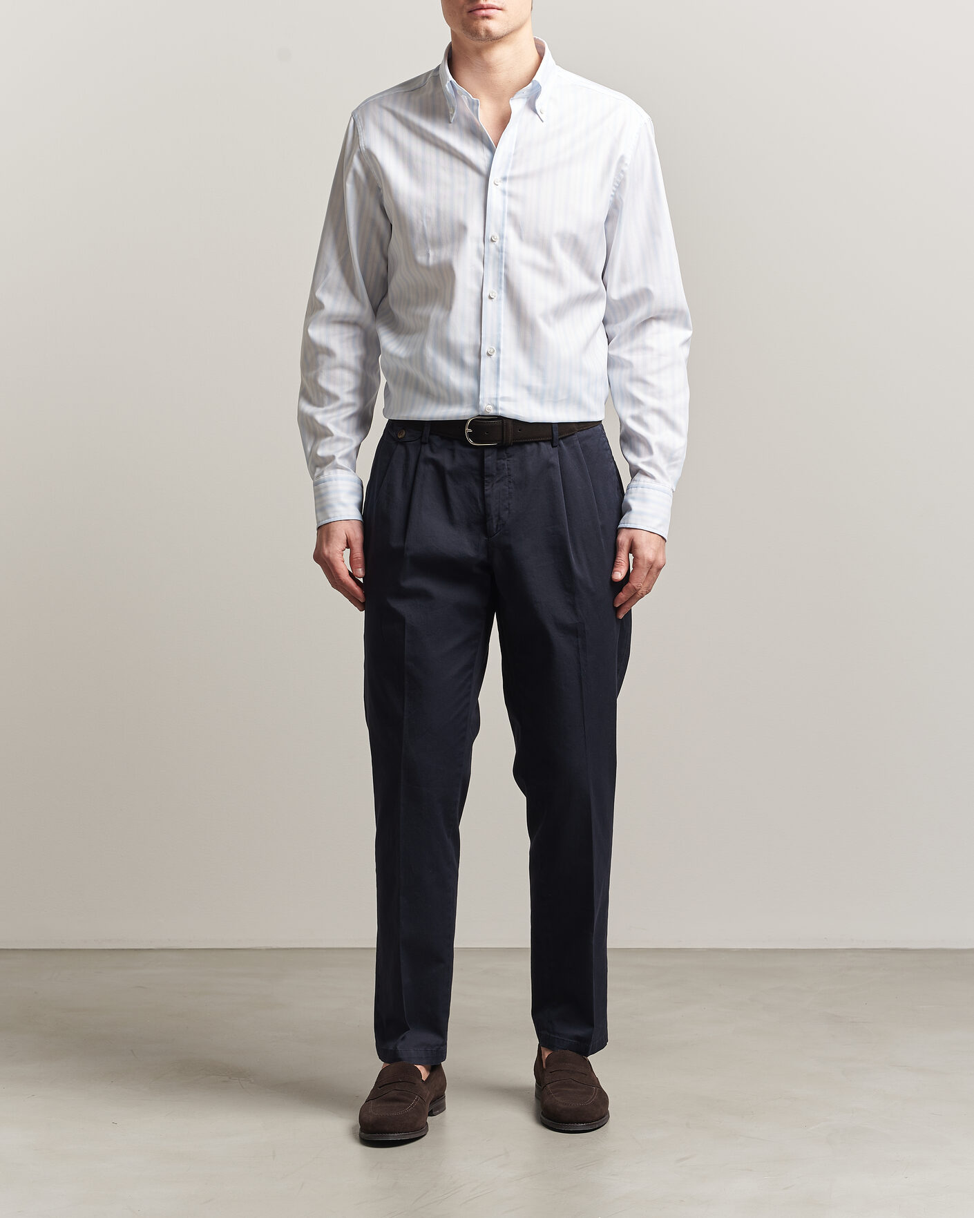 Hombres | Camisas | Stenströms | Regular Fit Striped Oxford Shirt Light Blue
