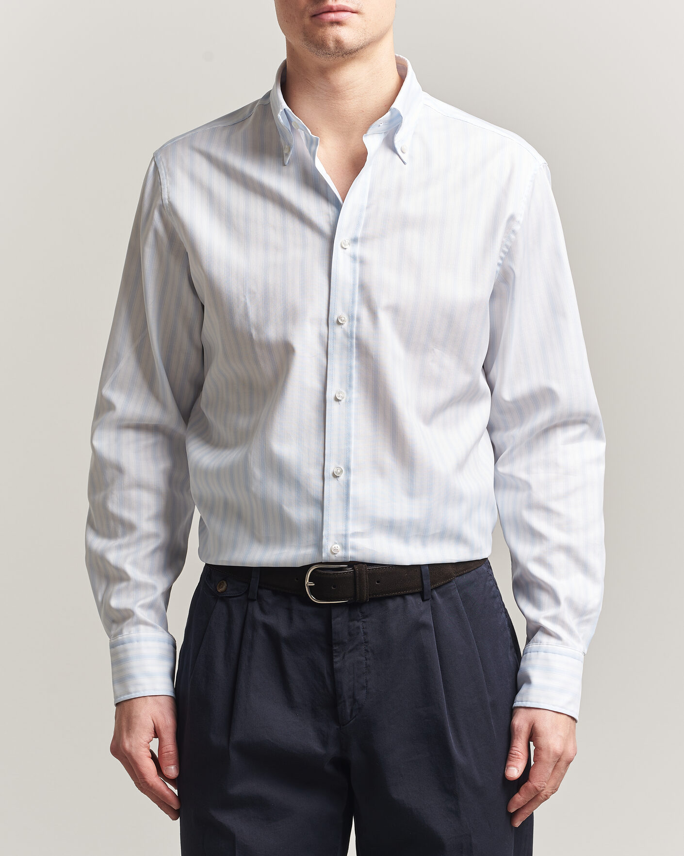 Hombres | Camisas | Stenströms | Regular Fit Striped Oxford Shirt Light Blue