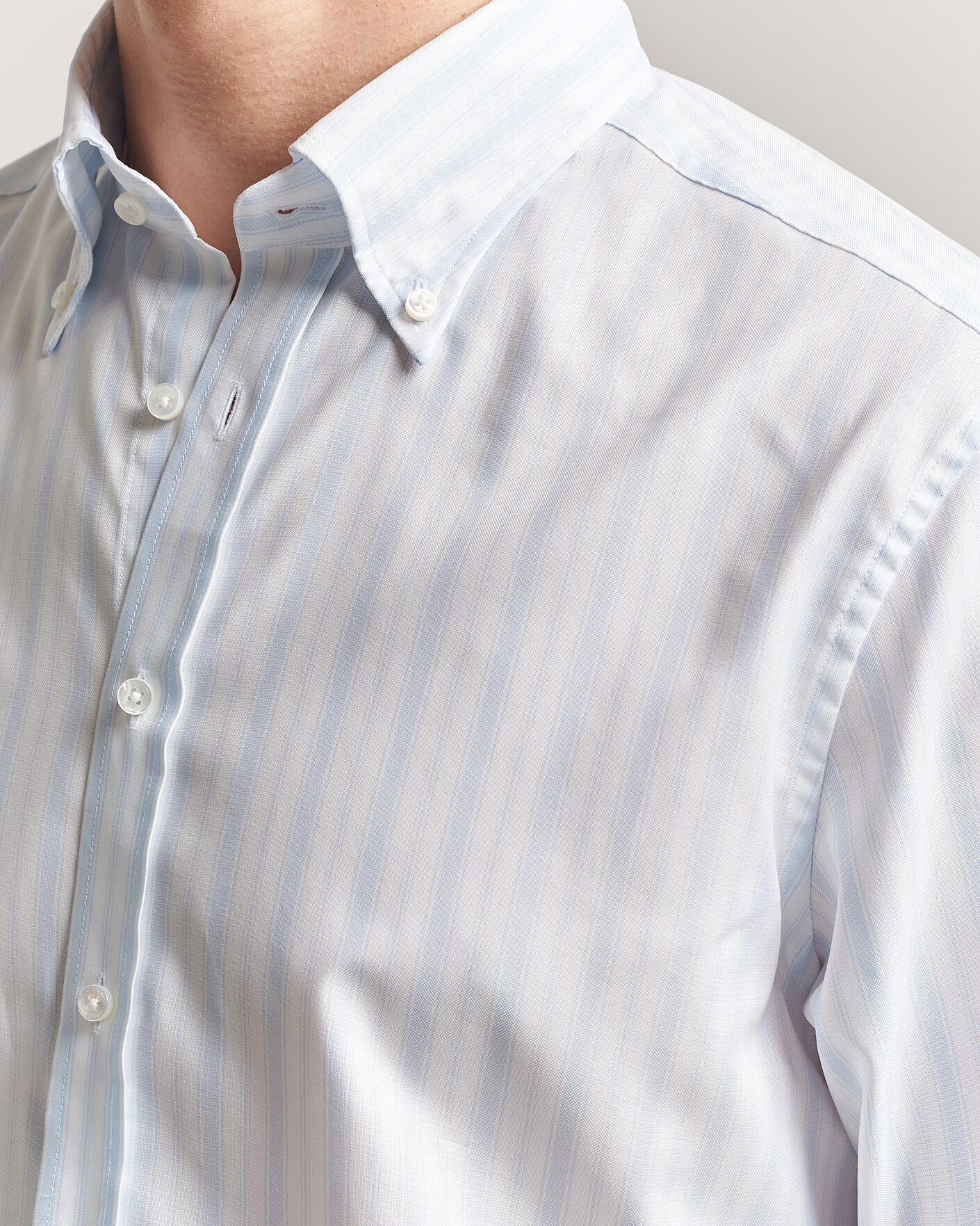 Hombres | Camisas | Stenströms | Regular Fit Striped Oxford Shirt Light Blue