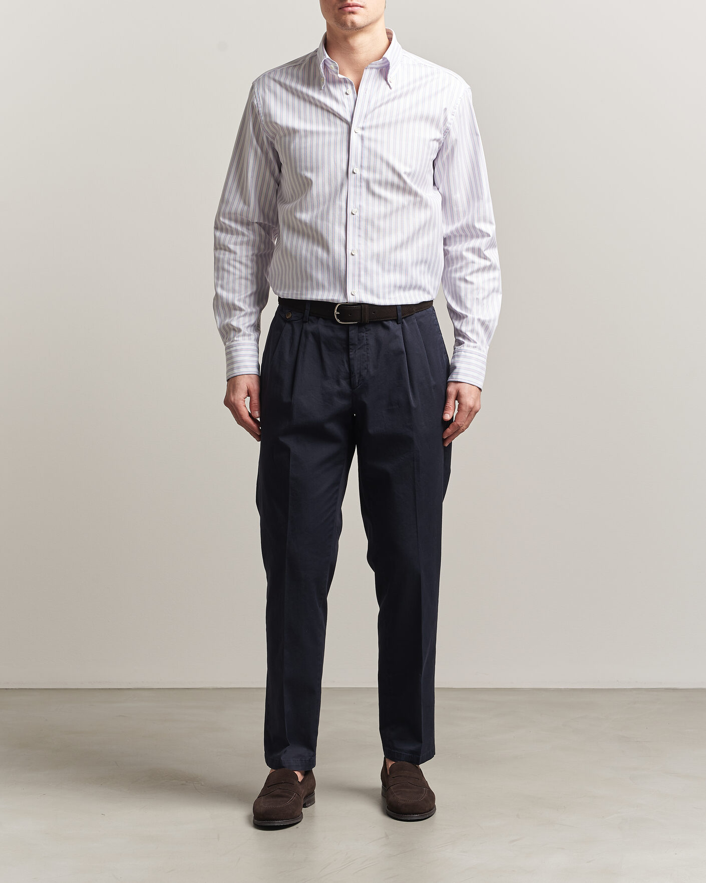 Hombres | Camisas | Stenströms | Regular Fit Multi Striped Oxford Shirt Blue/Pink