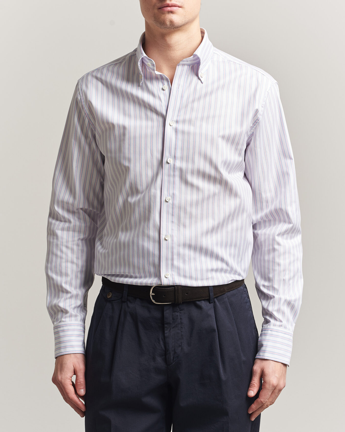 Hombres | Camisas | Stenströms | Regular Fit Multi Striped Oxford Shirt Blue/Pink