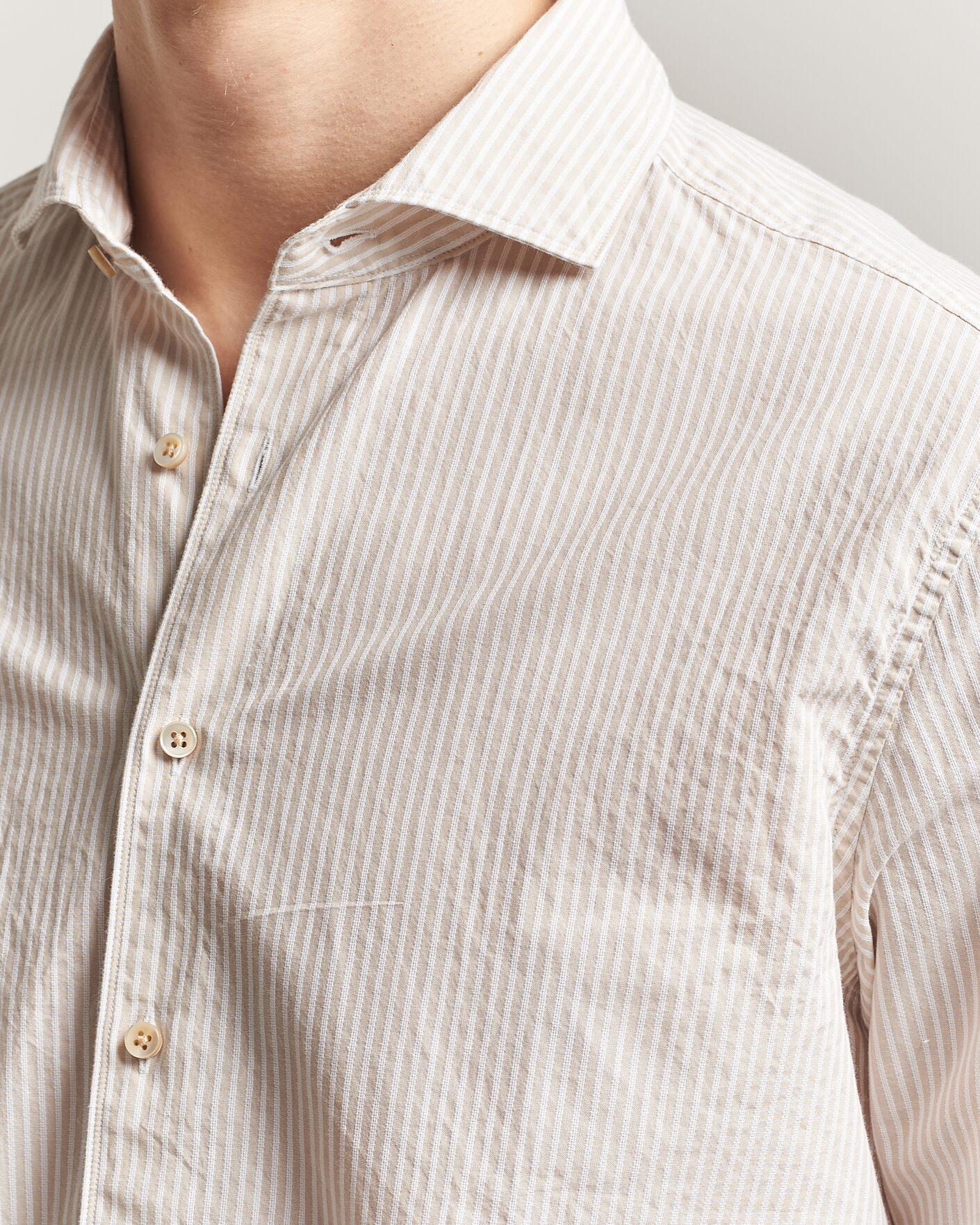 Hombres | Camisas | Stenströms | Regular Fit Structured Stripe Shirt Beige