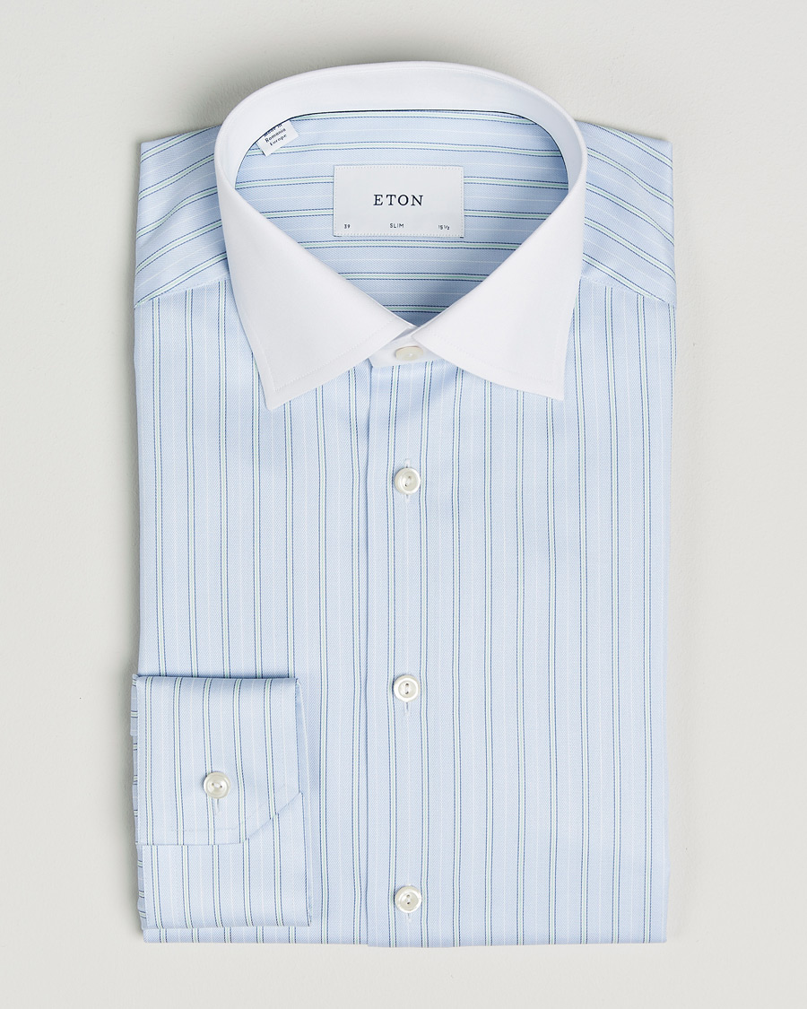 Hombres | Camisas | Eton | Slim Fit Signature Twill Striped Shirt Light Blue