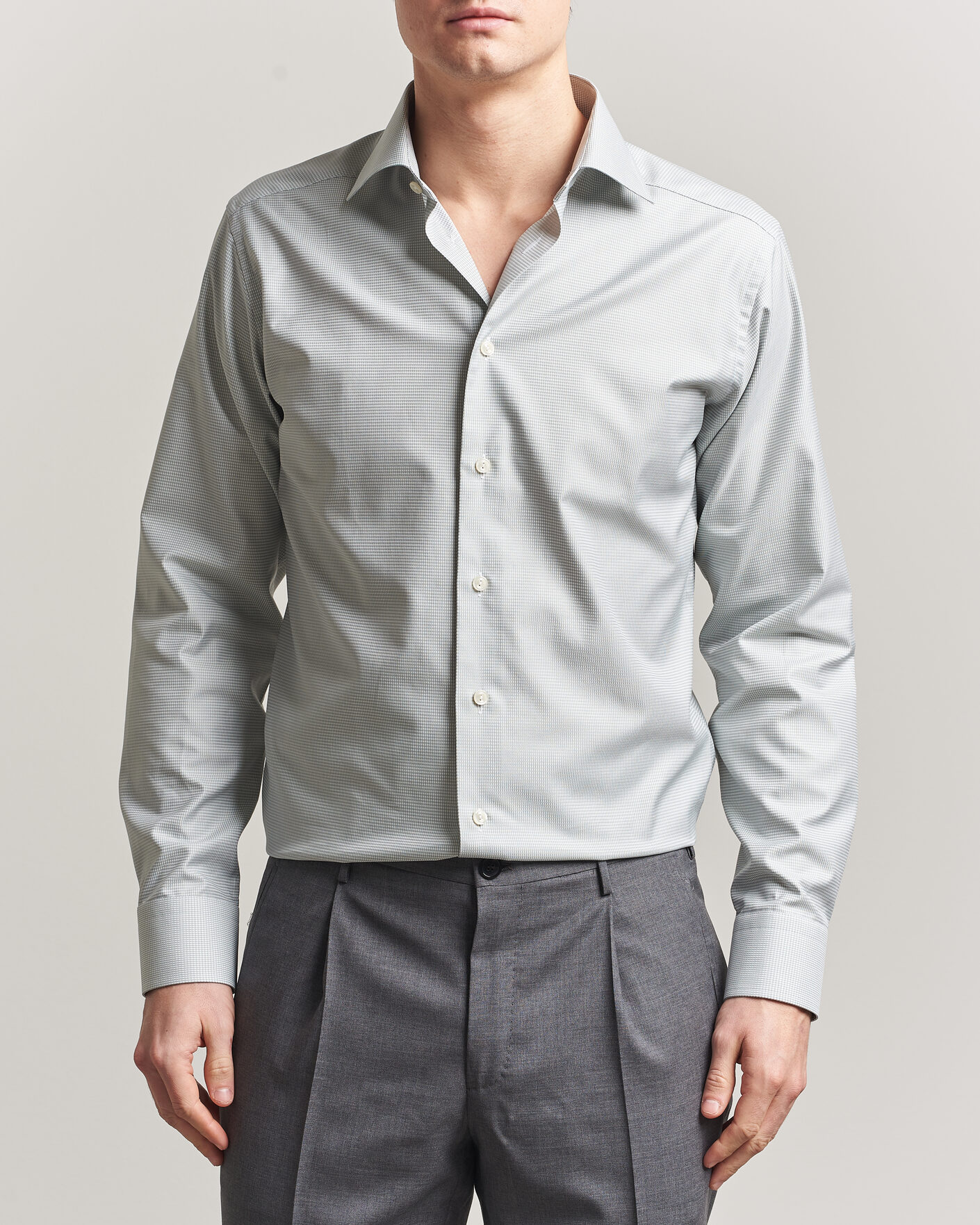 Hombres | Camisas | Eton | Slim Fit Signature Twill Houndstooth Shirt Light Green