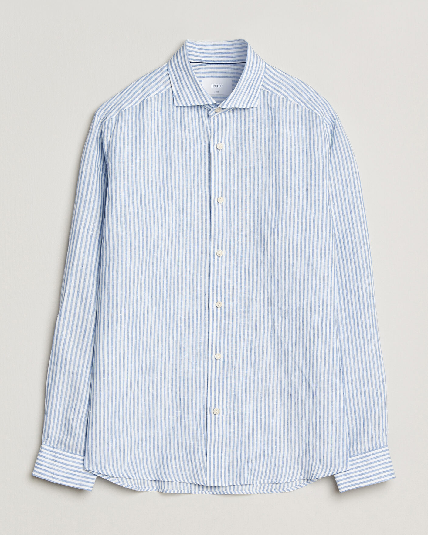 Hombres | Camisas | Eton | Casual Fit Striped Linen Shirt Light Blue