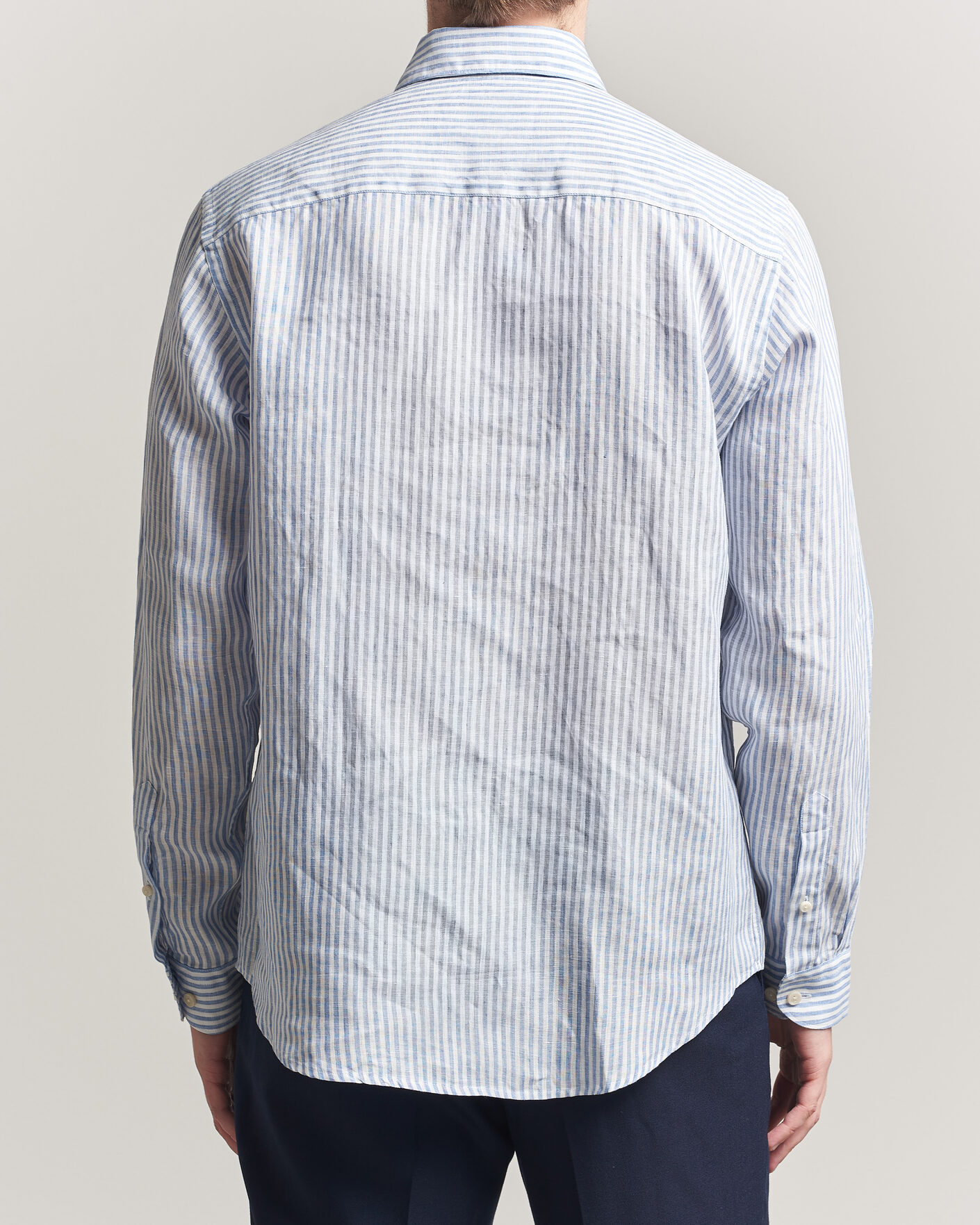 Hombres | Camisas | Eton | Casual Fit Striped Linen Shirt Light Blue