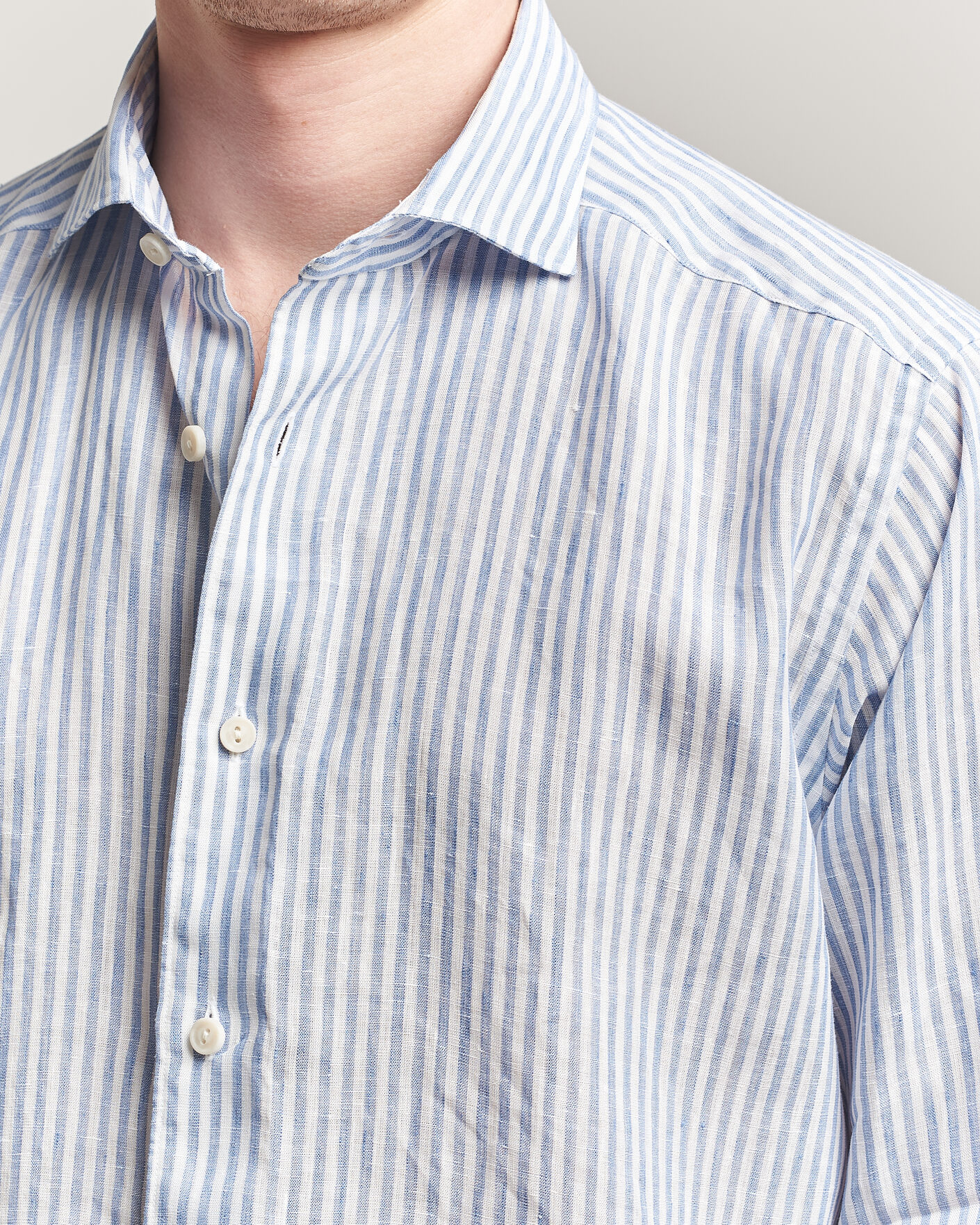 Hombres | Camisas | Eton | Casual Fit Striped Linen Shirt Light Blue
