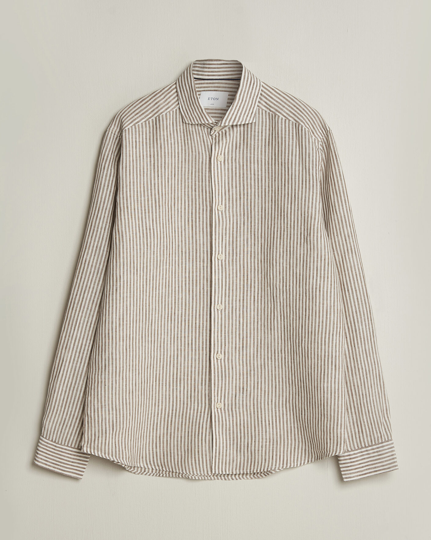 Hombres | Camisas | Eton | Casual Fit Striped Linen Shirt Beige