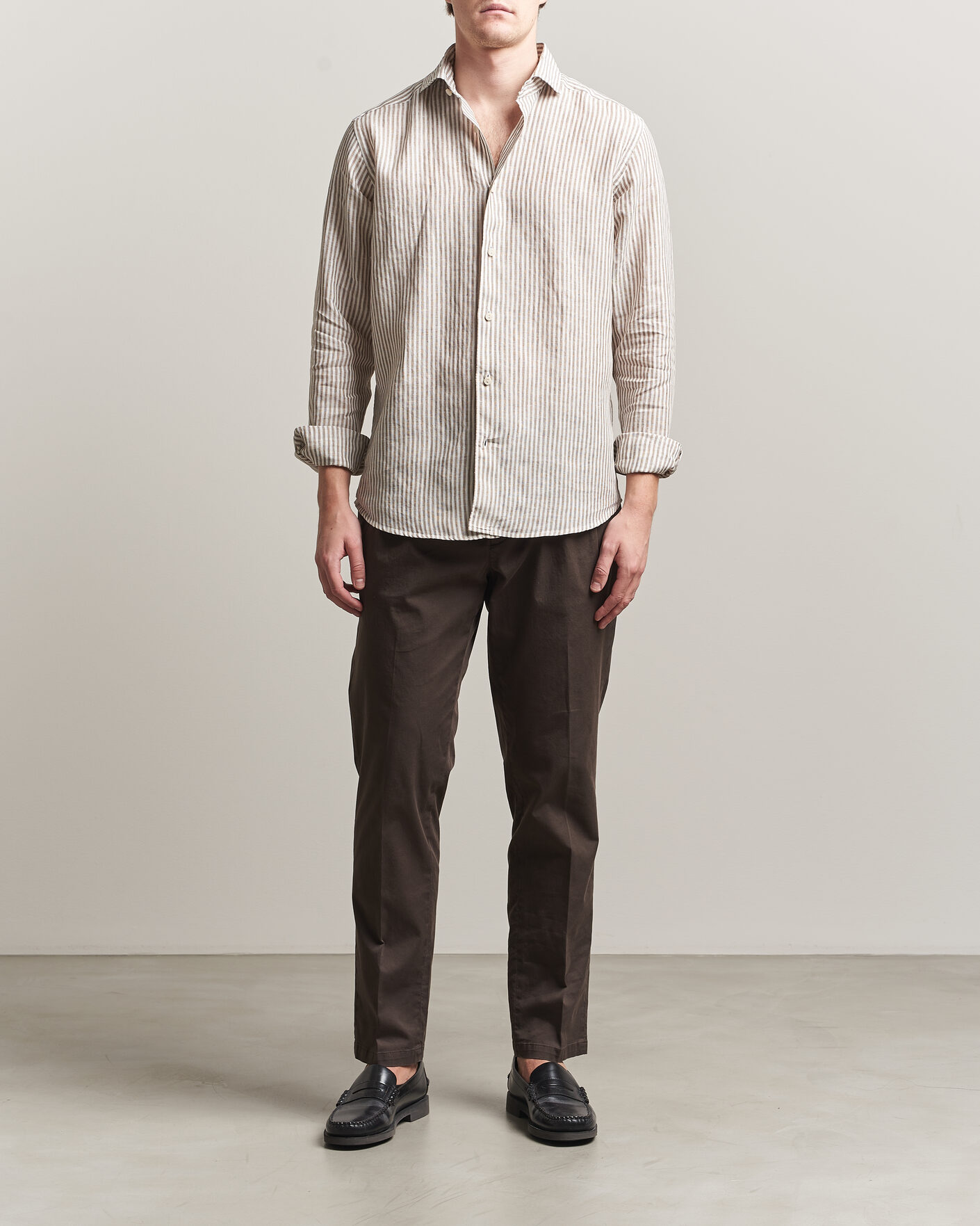 Hombres | Camisas | Eton | Casual Fit Striped Linen Shirt Beige