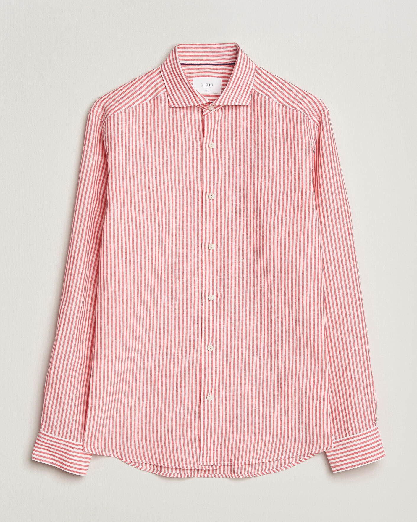 Hombres | Camisas | Eton | Casual Fit Striped Linen Shirt Red