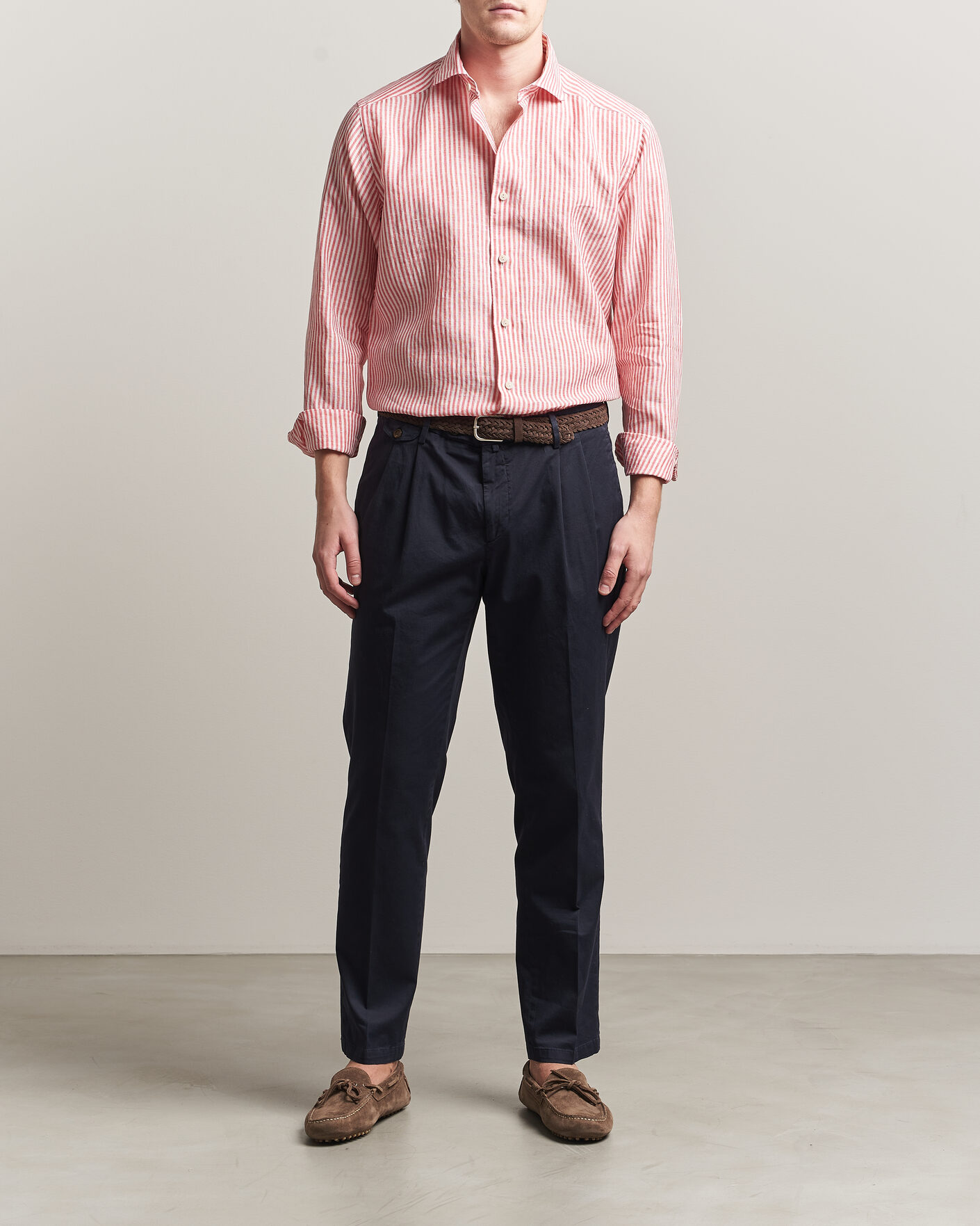 Hombres | Camisas | Eton | Casual Fit Striped Linen Shirt Red