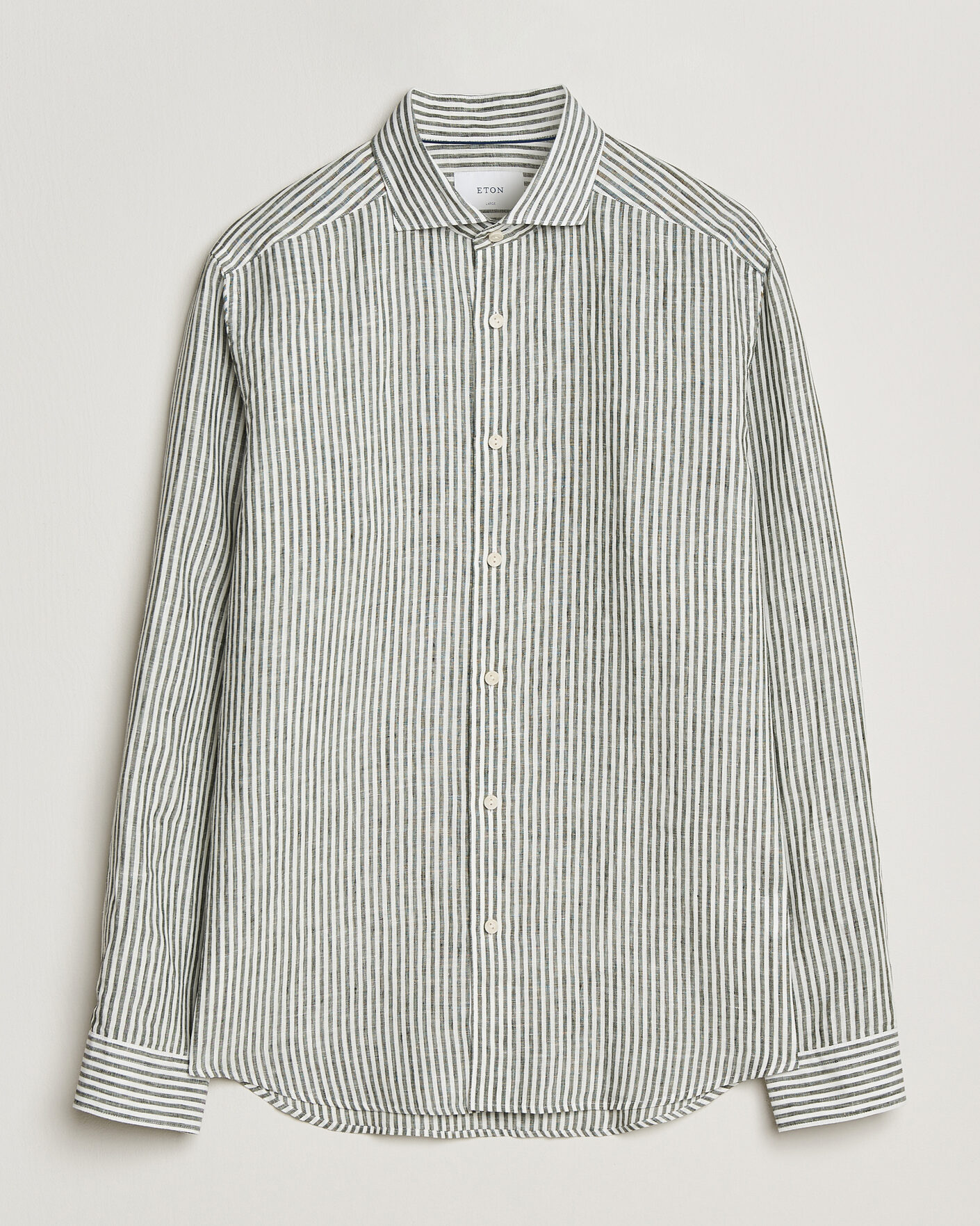 Hombres | Camisas | Eton | Casual Fit Striped Linen Shirt Dark Green