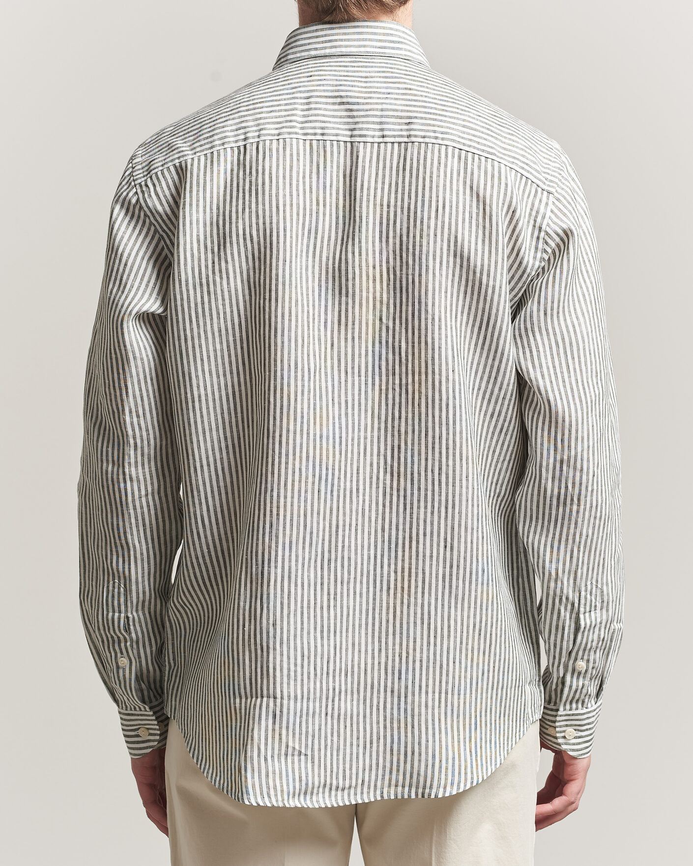 Hombres | Camisas | Eton | Casual Fit Striped Linen Shirt Dark Green