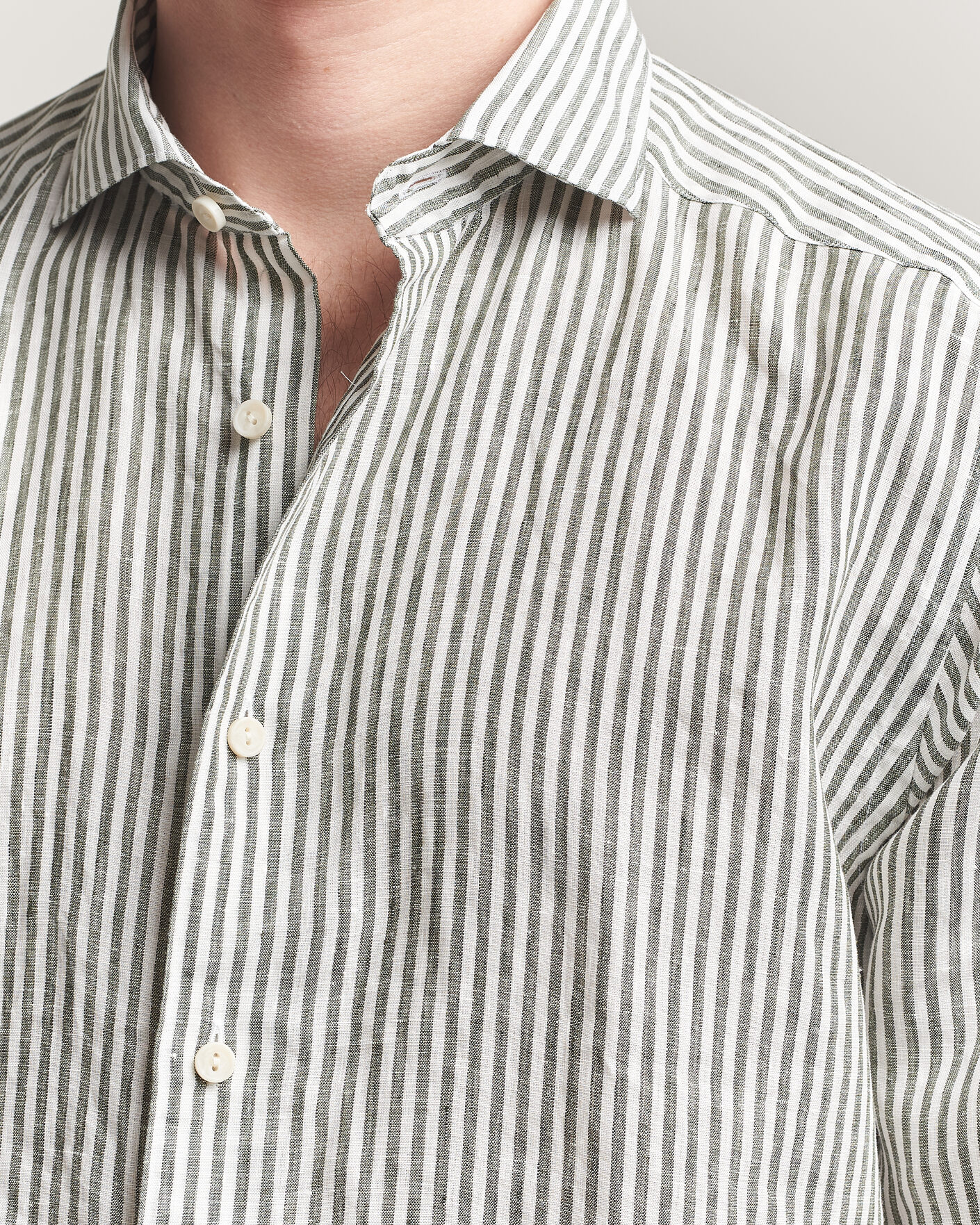 Hombres | Camisas | Eton | Casual Fit Striped Linen Shirt Dark Green