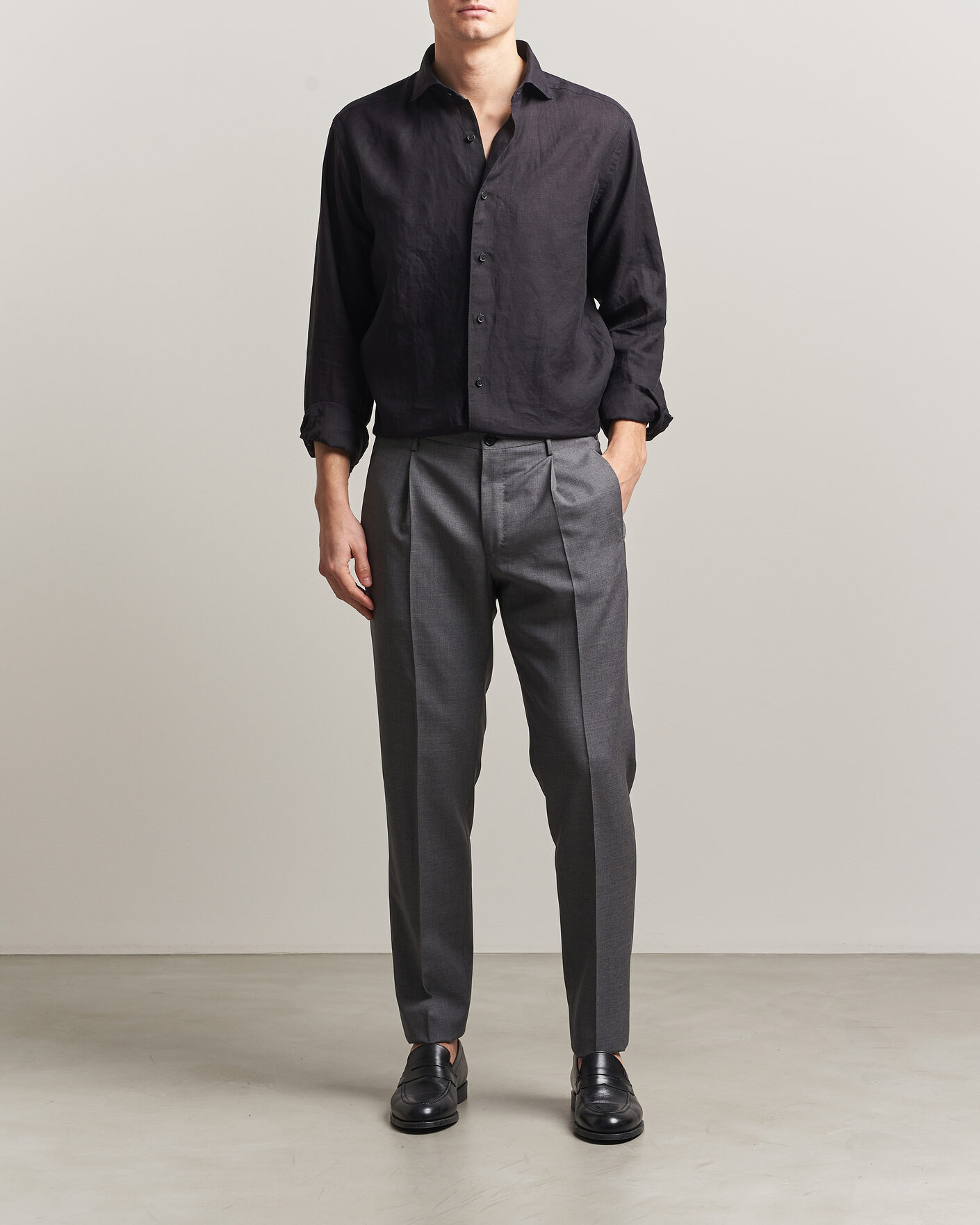 Hombres | Camisas | Eton | Casual Fit Linen Shirt Black