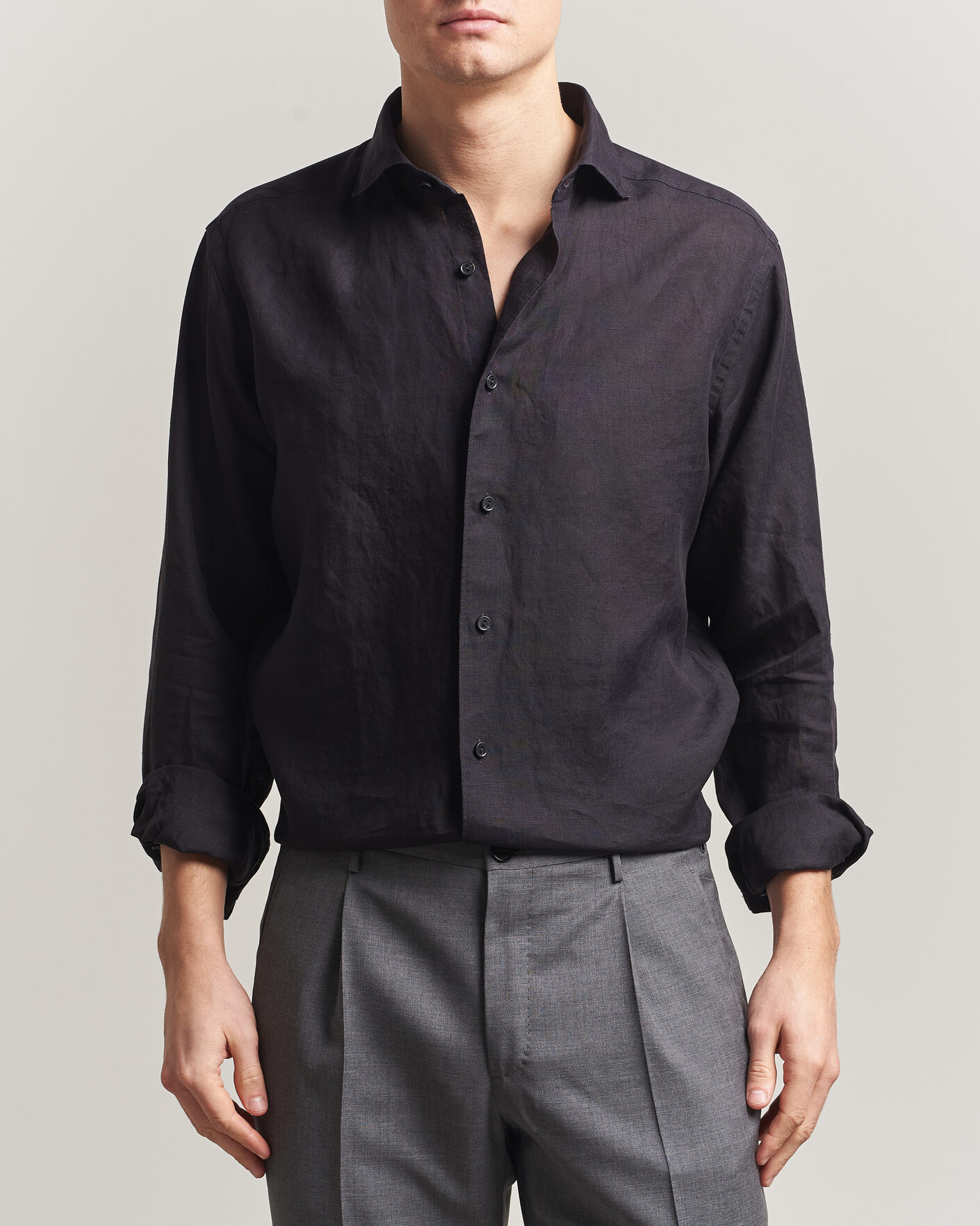 Hombres | Camisas | Eton | Casual Fit Linen Shirt Black
