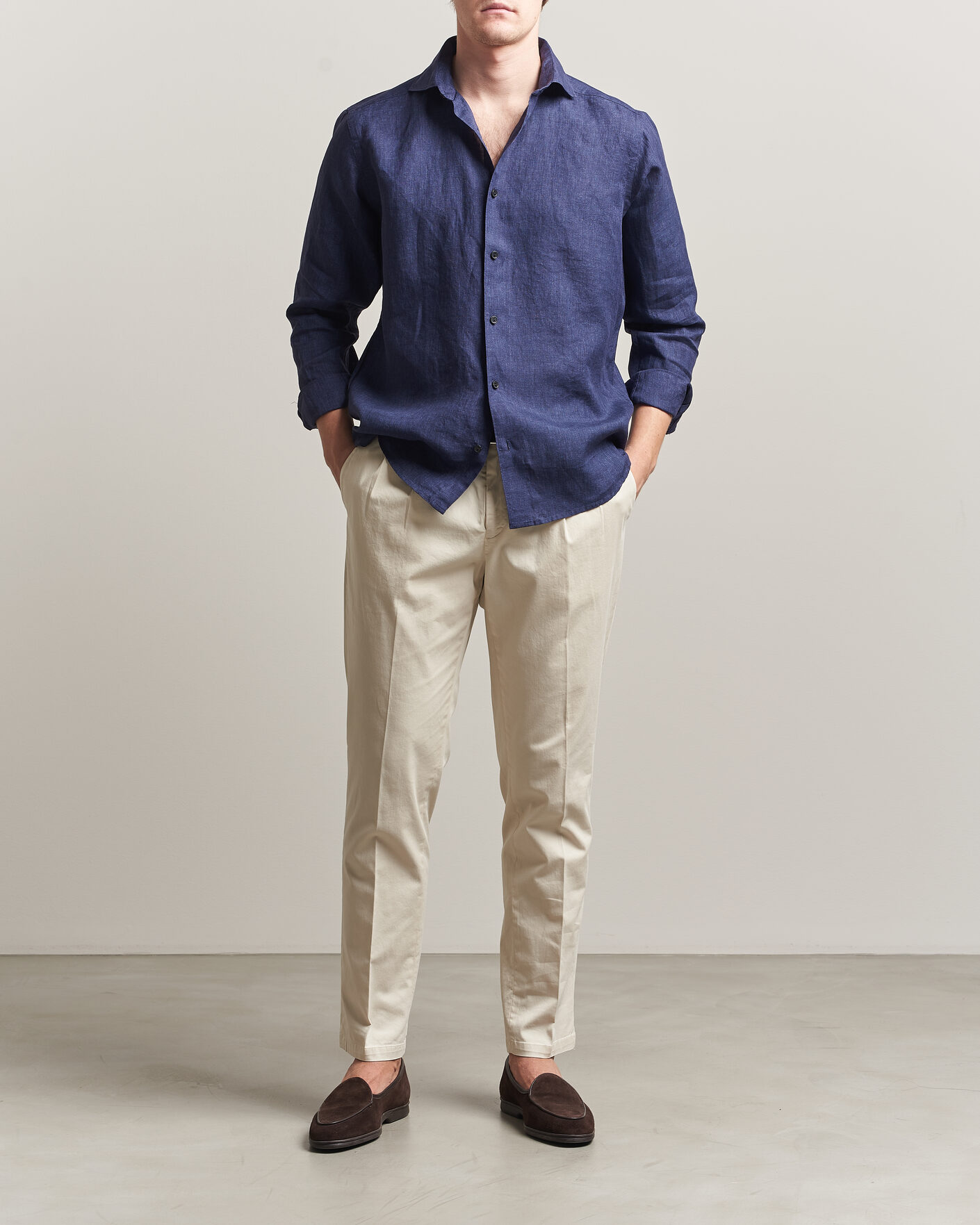 Hombres | Camisas | Eton | Casual Fit Linen Shirt Navy Blue