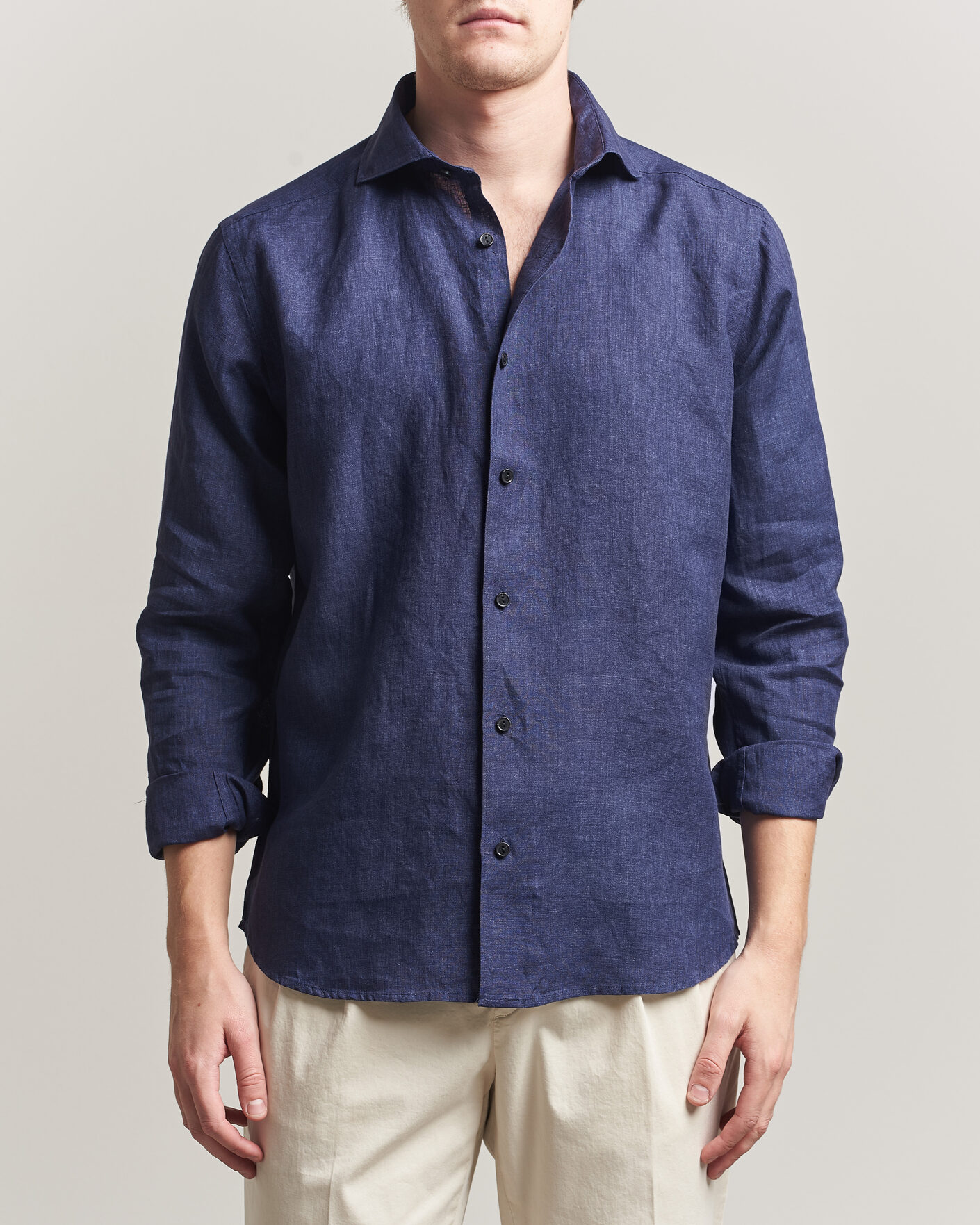 Hombres | Camisas | Eton | Casual Fit Linen Shirt Navy Blue