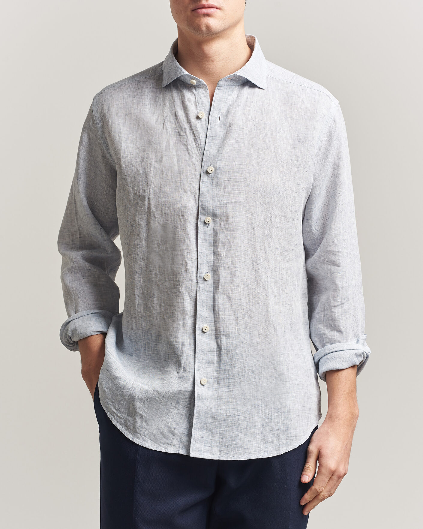 Hombres | Camisas | Eton | Casual Fit Linen Shirt Light Blue