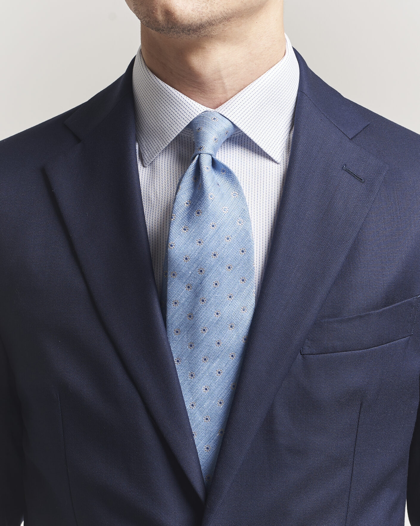 Hombres | Corbatas | Eton | Floral Linen Silk Tie Light Blue