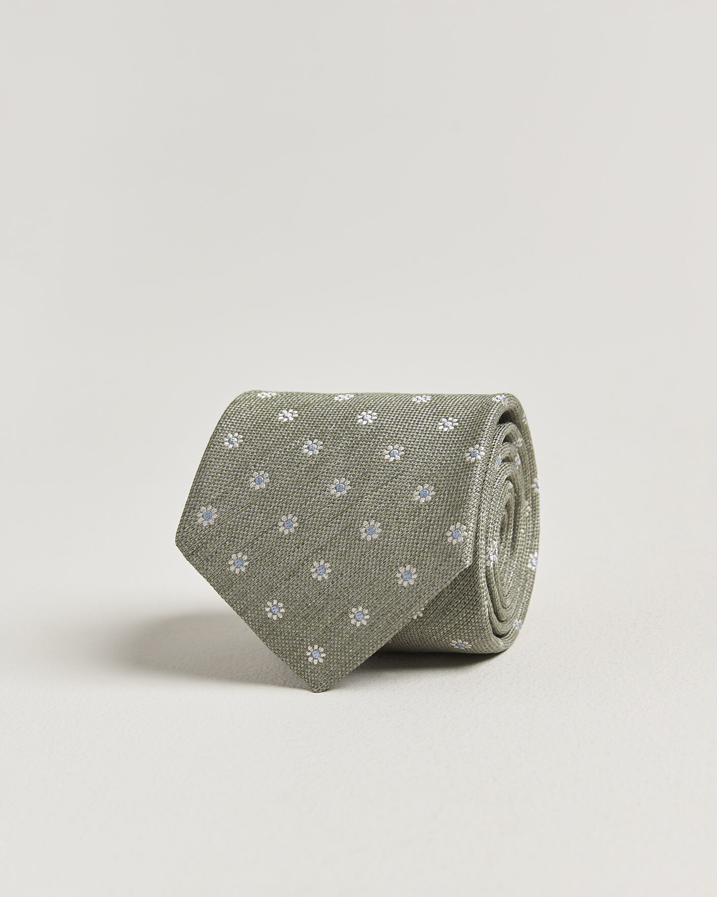 Hombres | Corbatas | Eton | Floral Linen Silk Tie Light Green