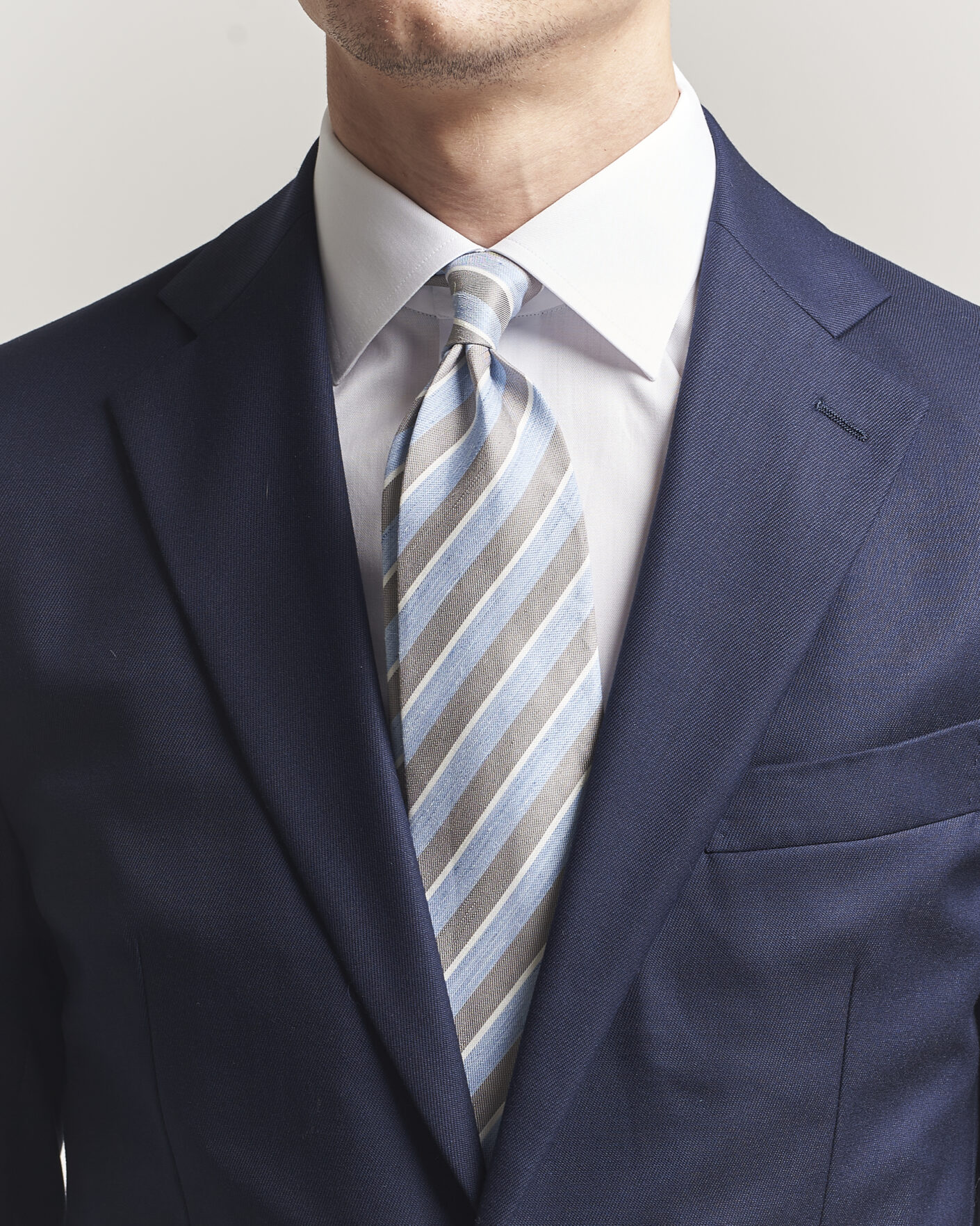 Hombres | Corbatas | Eton | Striped Linen Silk Tie Brown/Blue