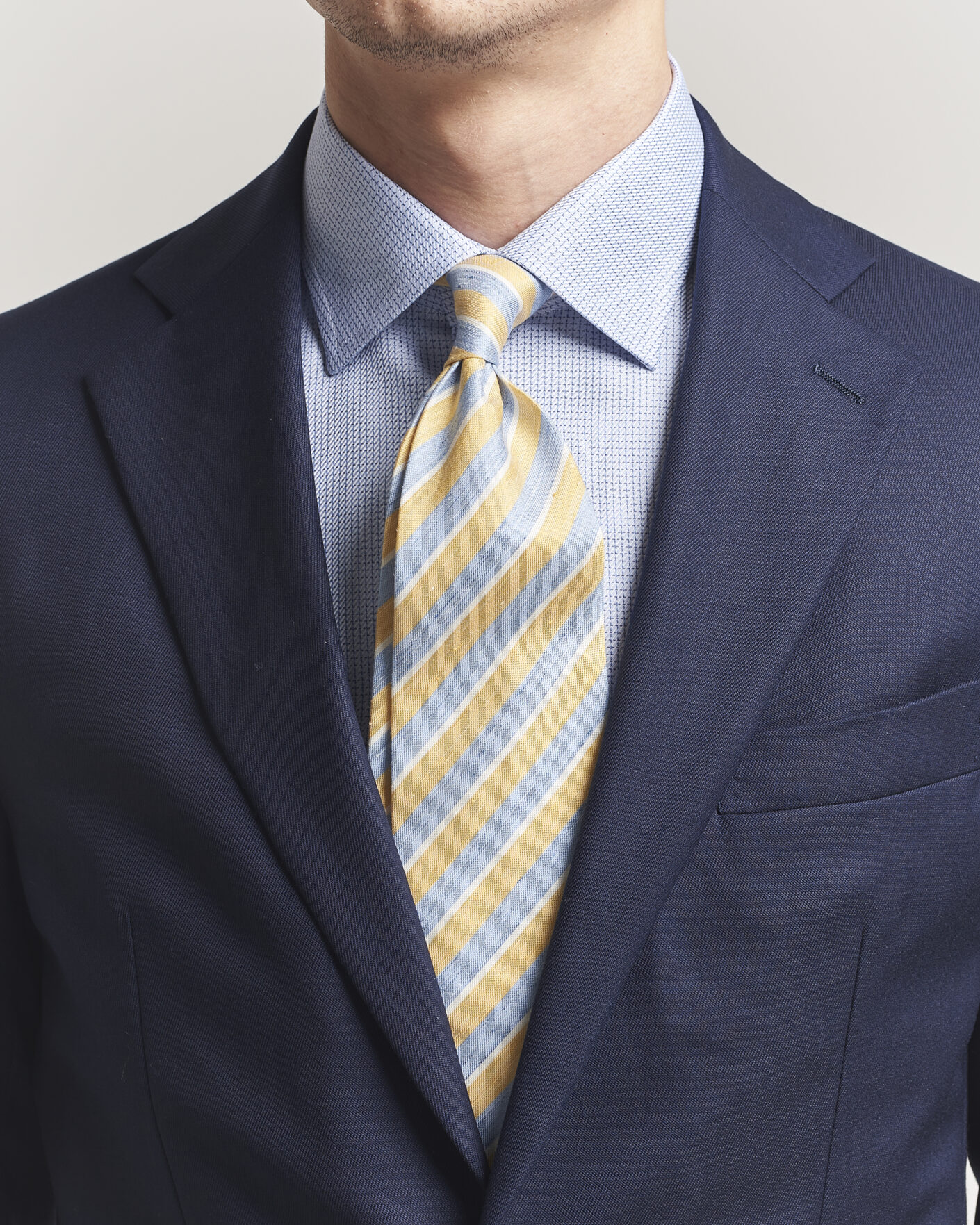 Hombres | Corbatas | Eton | Striped Linen Silk Tie Yellow/Blue