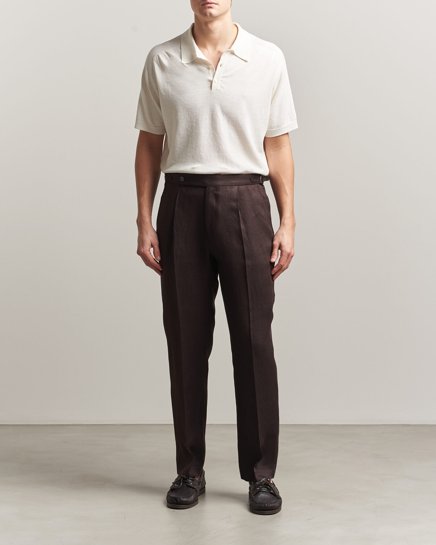 Hombres | Polos | Eton | Cotton Linen Fine Knit Polo White
