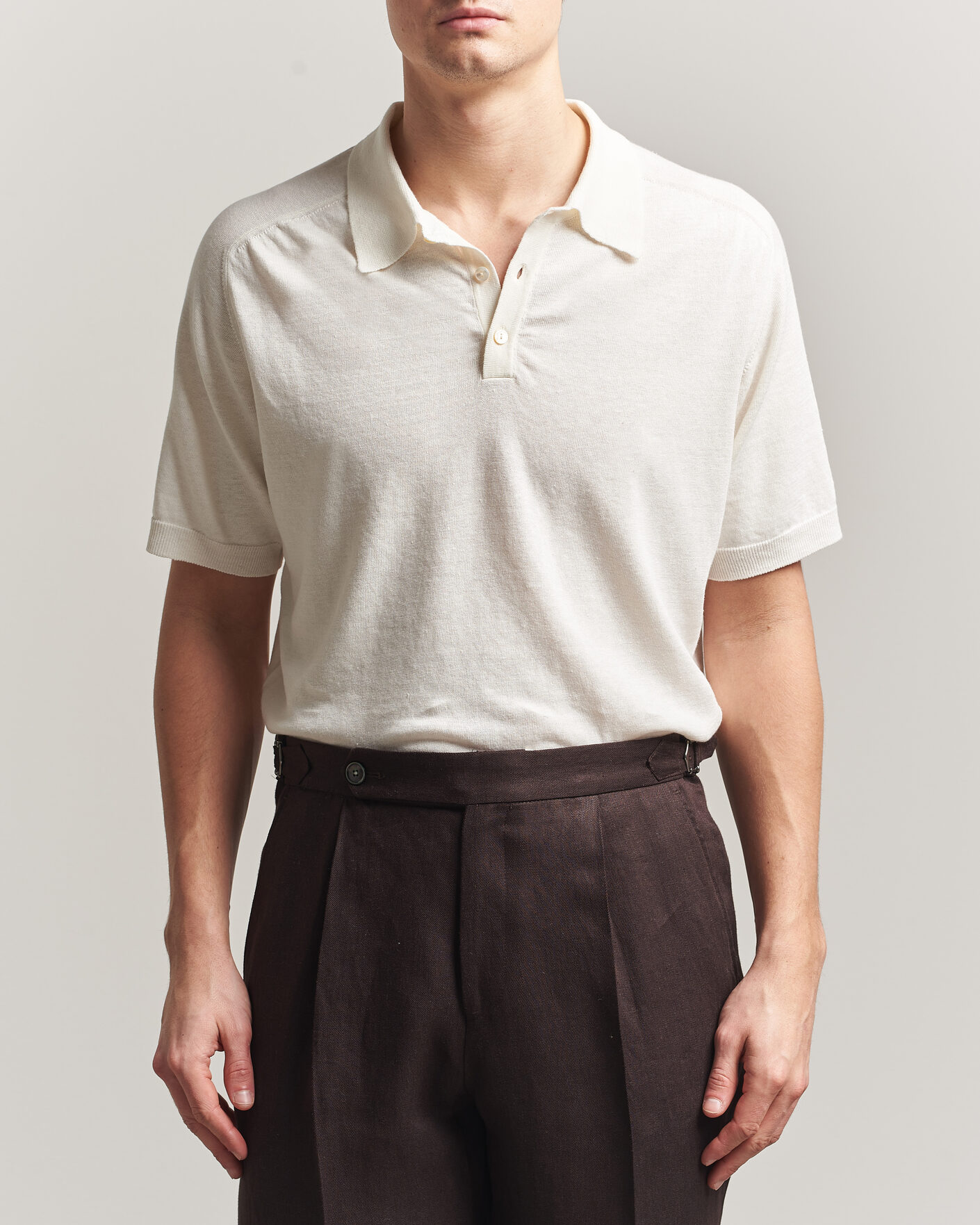 Hombres | Polos | Eton | Cotton Linen Fine Knit Polo White