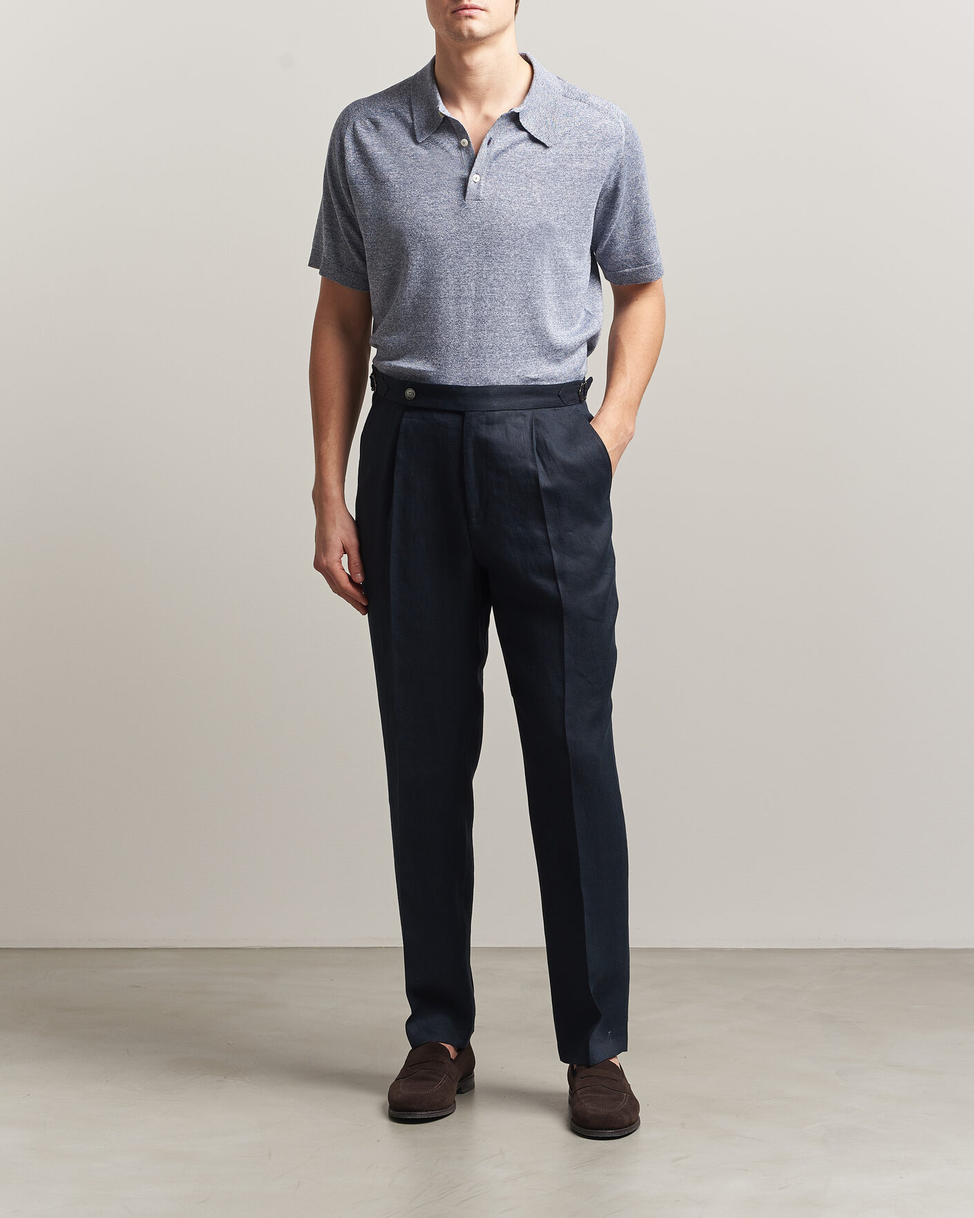 Hombres | Polos | Eton | Cotton Linen Fine Knit Polo Blue