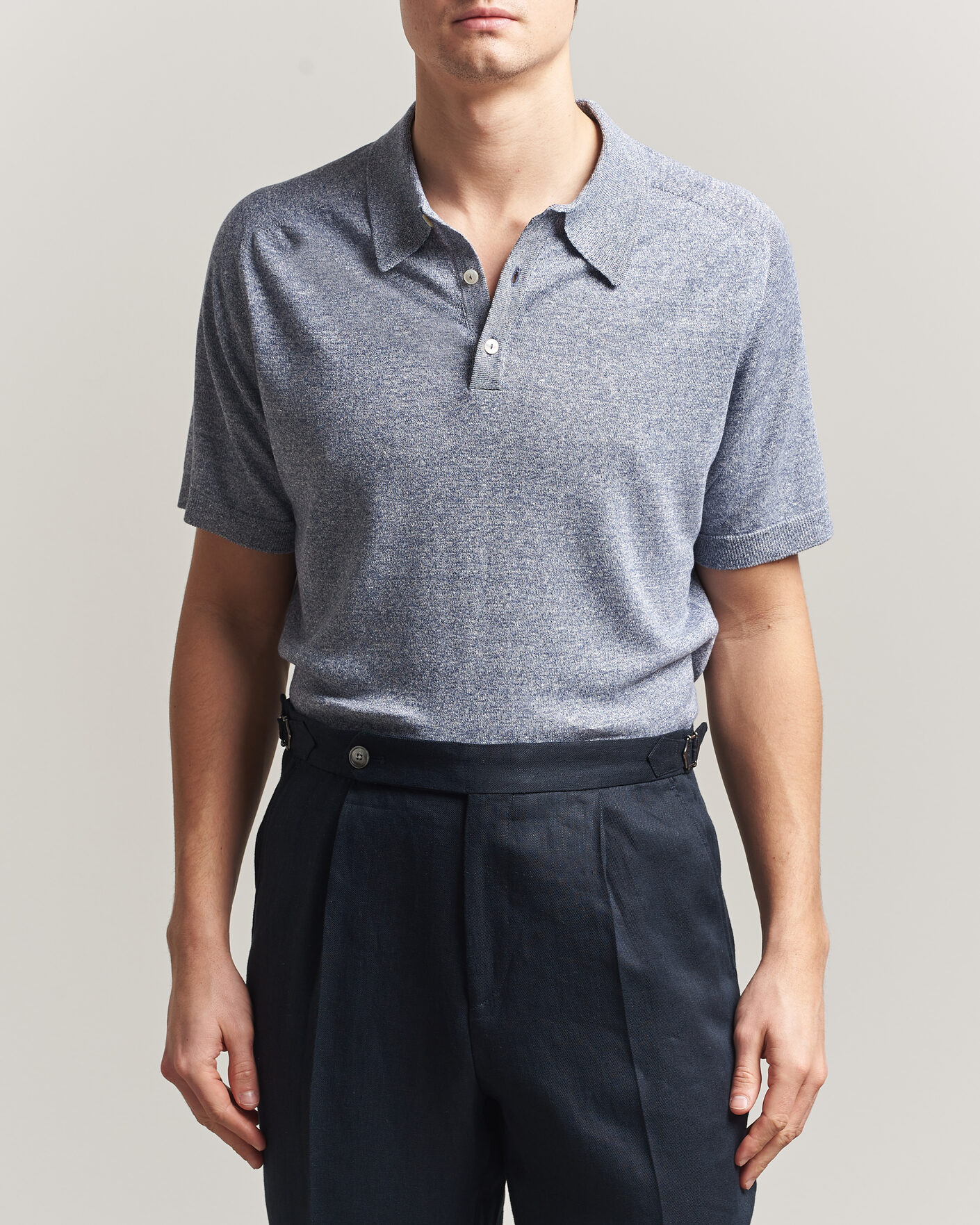 Hombres | Polos | Eton | Cotton Linen Fine Knit Polo Blue