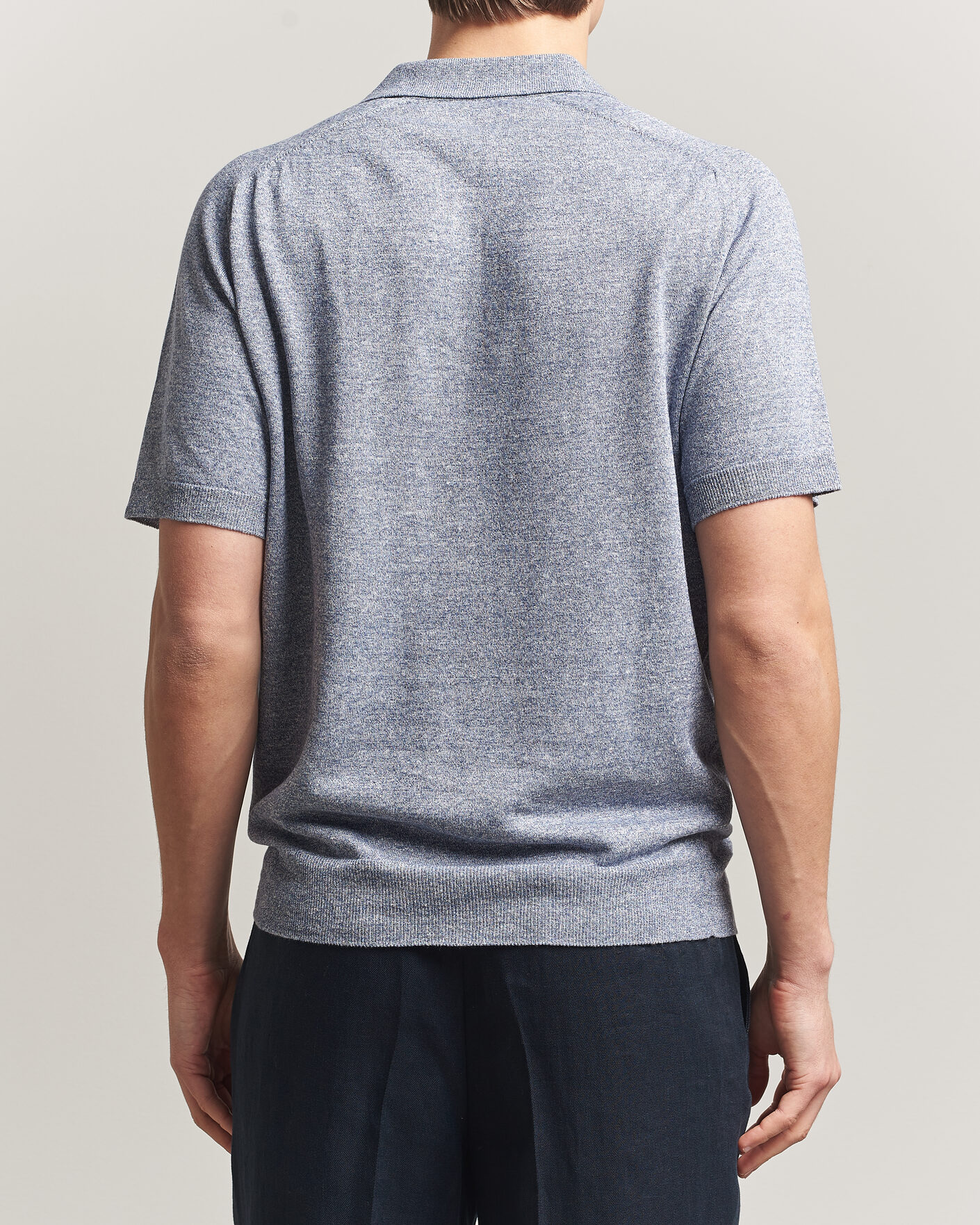 Hombres | Polos | Eton | Cotton Linen Fine Knit Polo Blue
