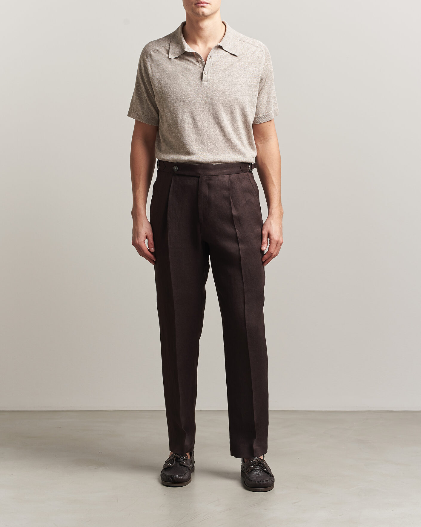 Hombres | Polos | Eton | Cotton Linen Fine Knit Polo Beige