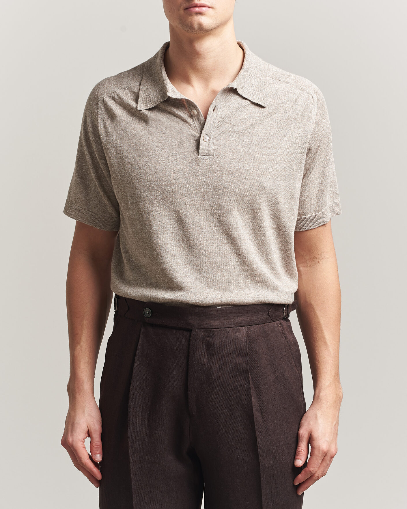 Hombres | Polos | Eton | Cotton Linen Fine Knit Polo Beige