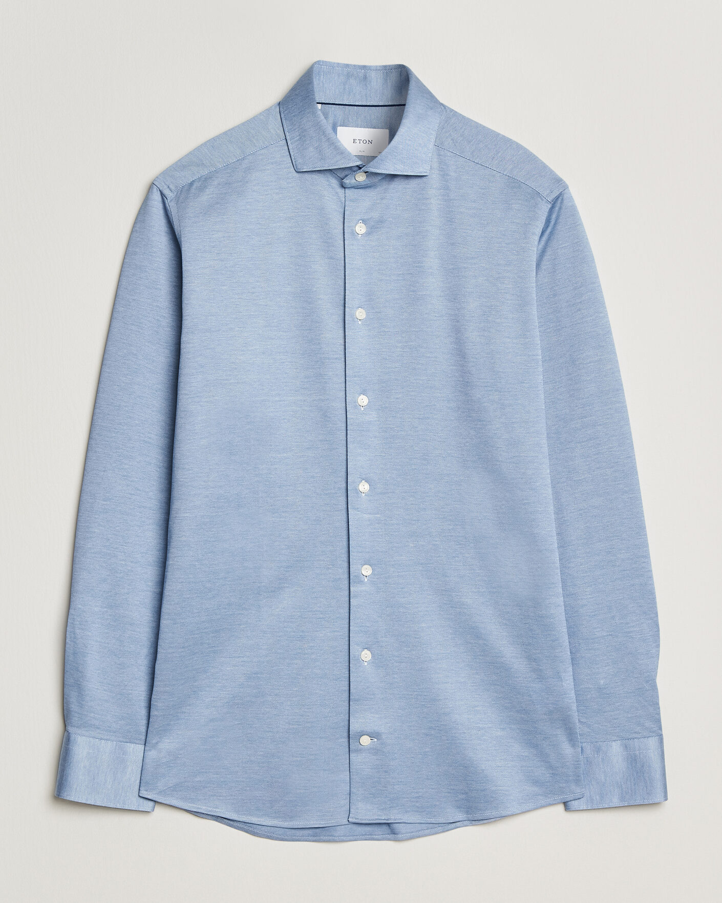 Hombres | Camisas | Eton | Filo di Scozia Knitted Shirt Light Blue
