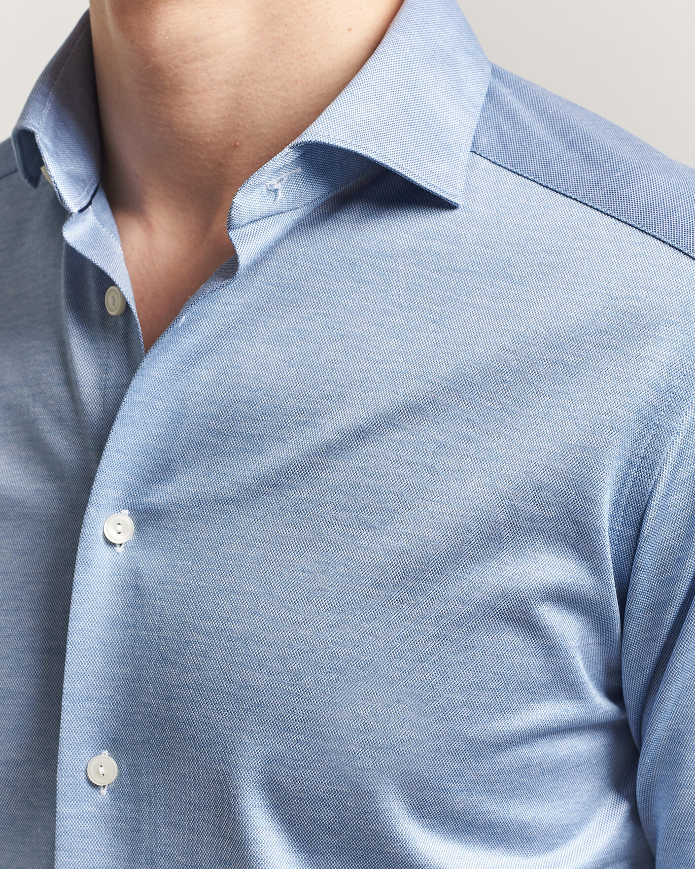 Hombres | Camisas | Eton | Filo di Scozia Knitted Shirt Light Blue